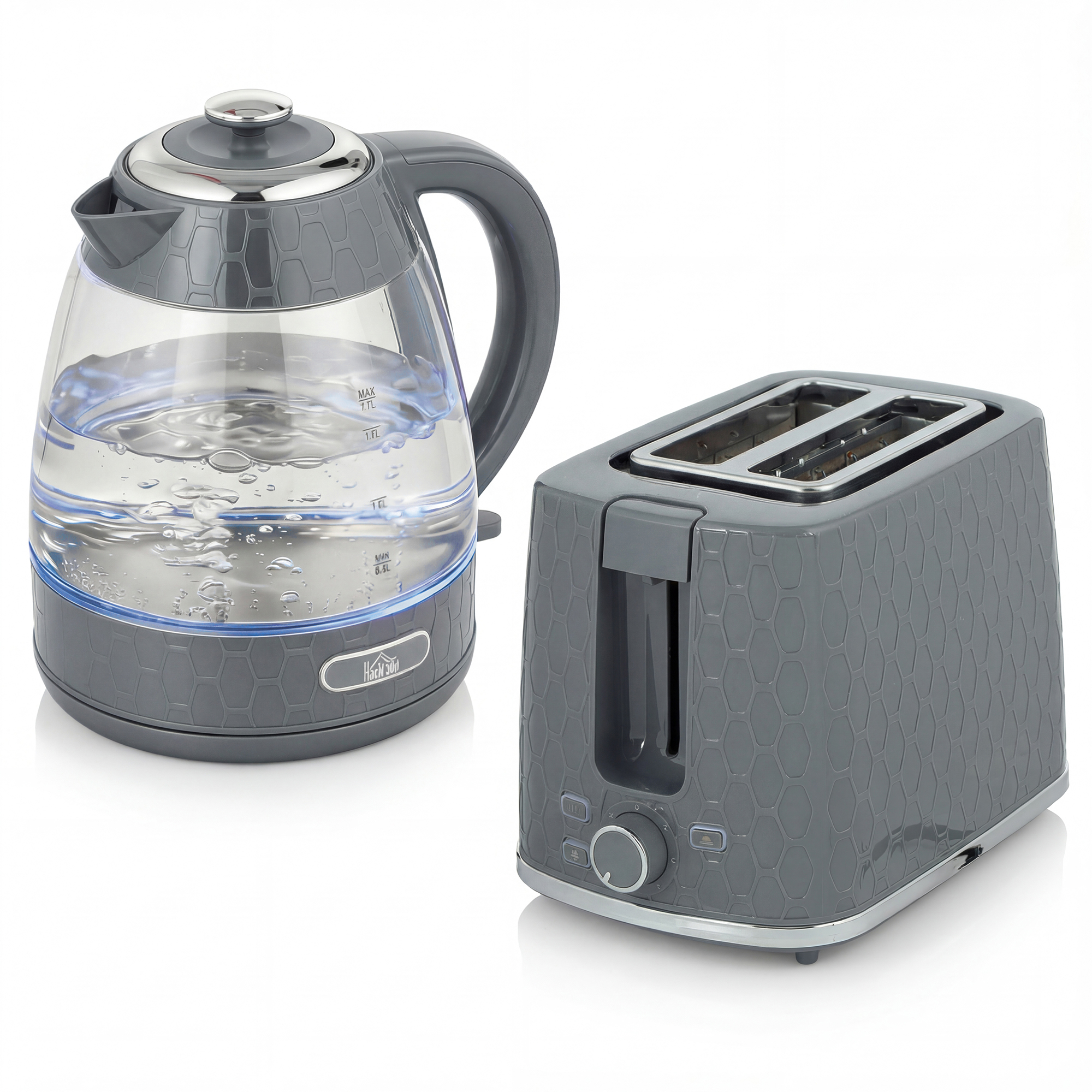 HOMCOM Kettle and Toaster Set, 1.7L 3000W Rapid Kettle with Limescale Filter, 2 Slice Toaster with 7 Browning Controls, Grey HOMCOM Kettle and Toaster Set, 1.7L 3000W Rapid Kettle with Limescale Filter, 2 Slice Toaster with 7 Browning Controls, Grey
