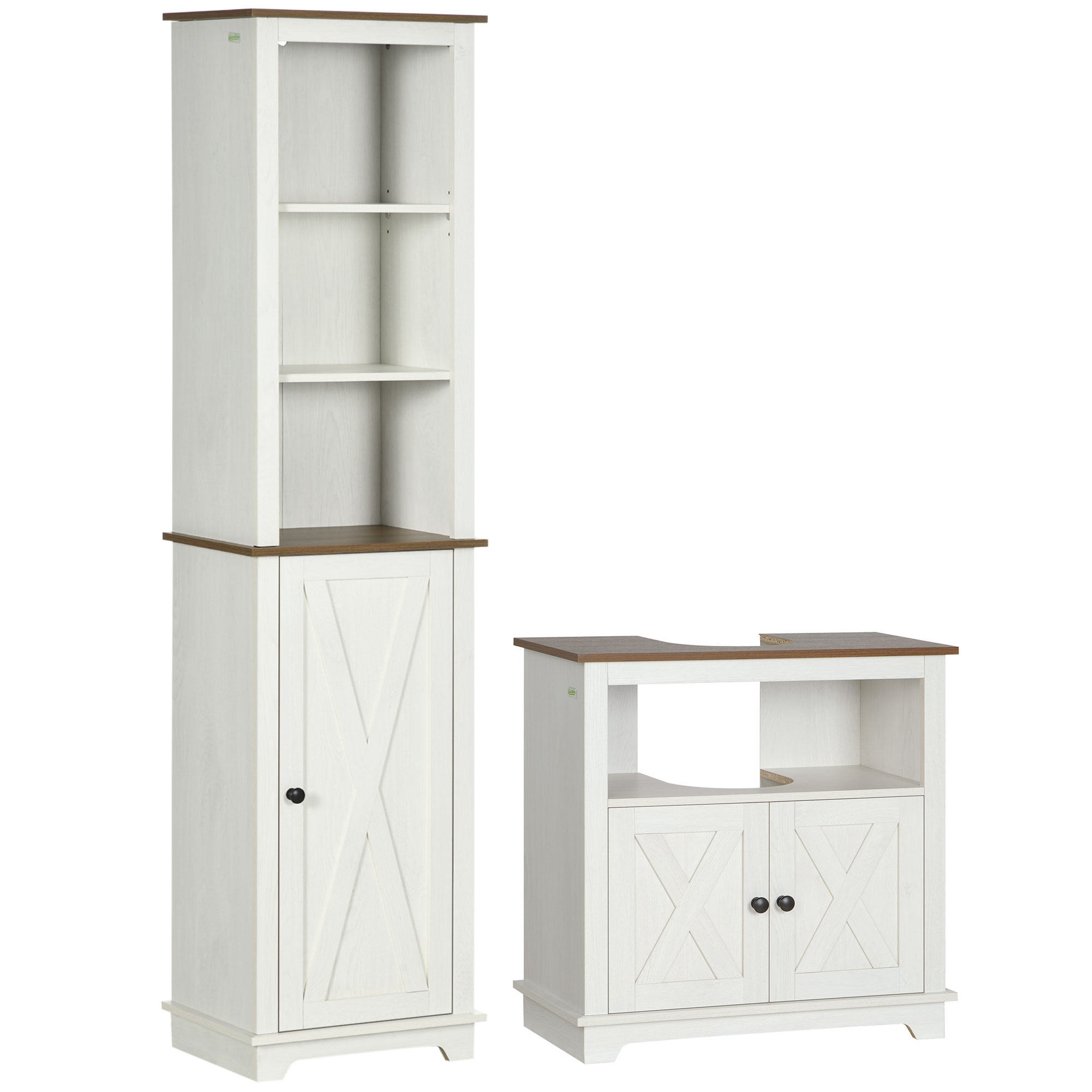 Kleankin Ash Wood Effect 2 Piece Bathroom Furniture Set, Tall Bathroom Cabinet With Adjustable Shelves, Under Sink Cabinet With Cupboard And Open Shelf, | Aosom Uk