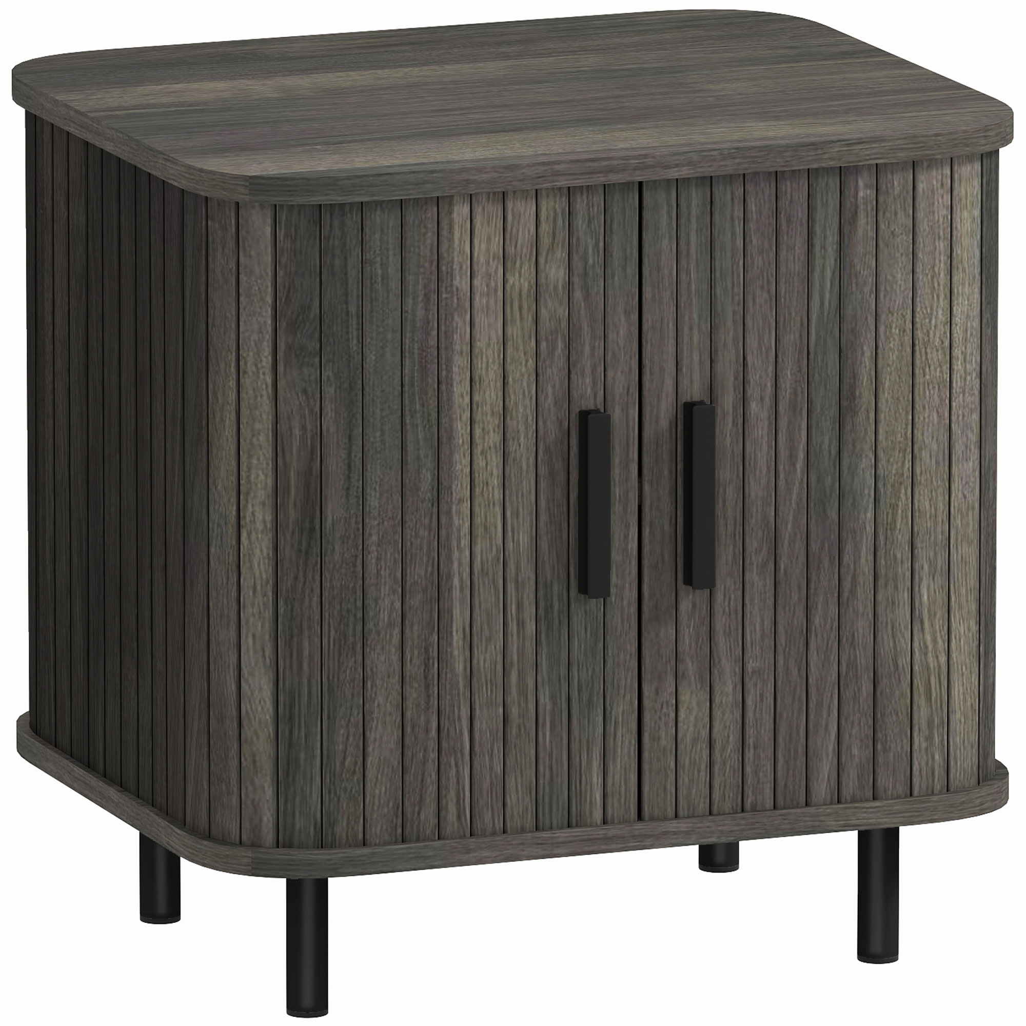 HOMCOM Nightstand with Sliding Doors and Metal Legs Grey HOMCOM Nightstand with Sliding Doors and Metal Legs Grey