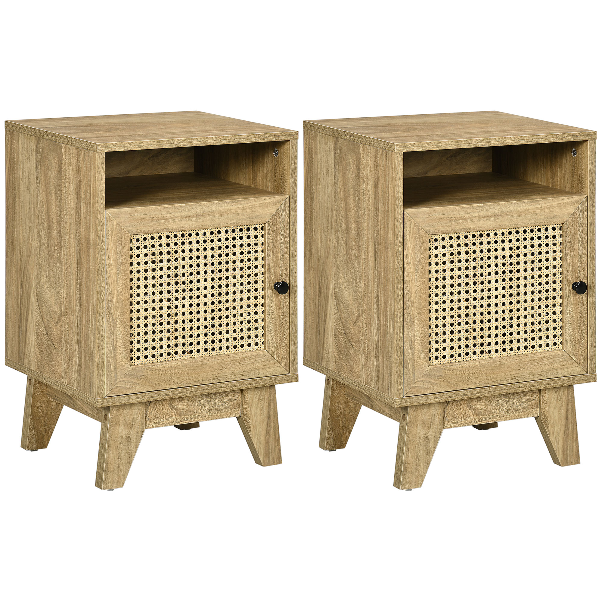 HOMCOM Bedside Cabinets: Rattan-Infused Duo with Shelving & Storage, Natural Charm   Aosom UK