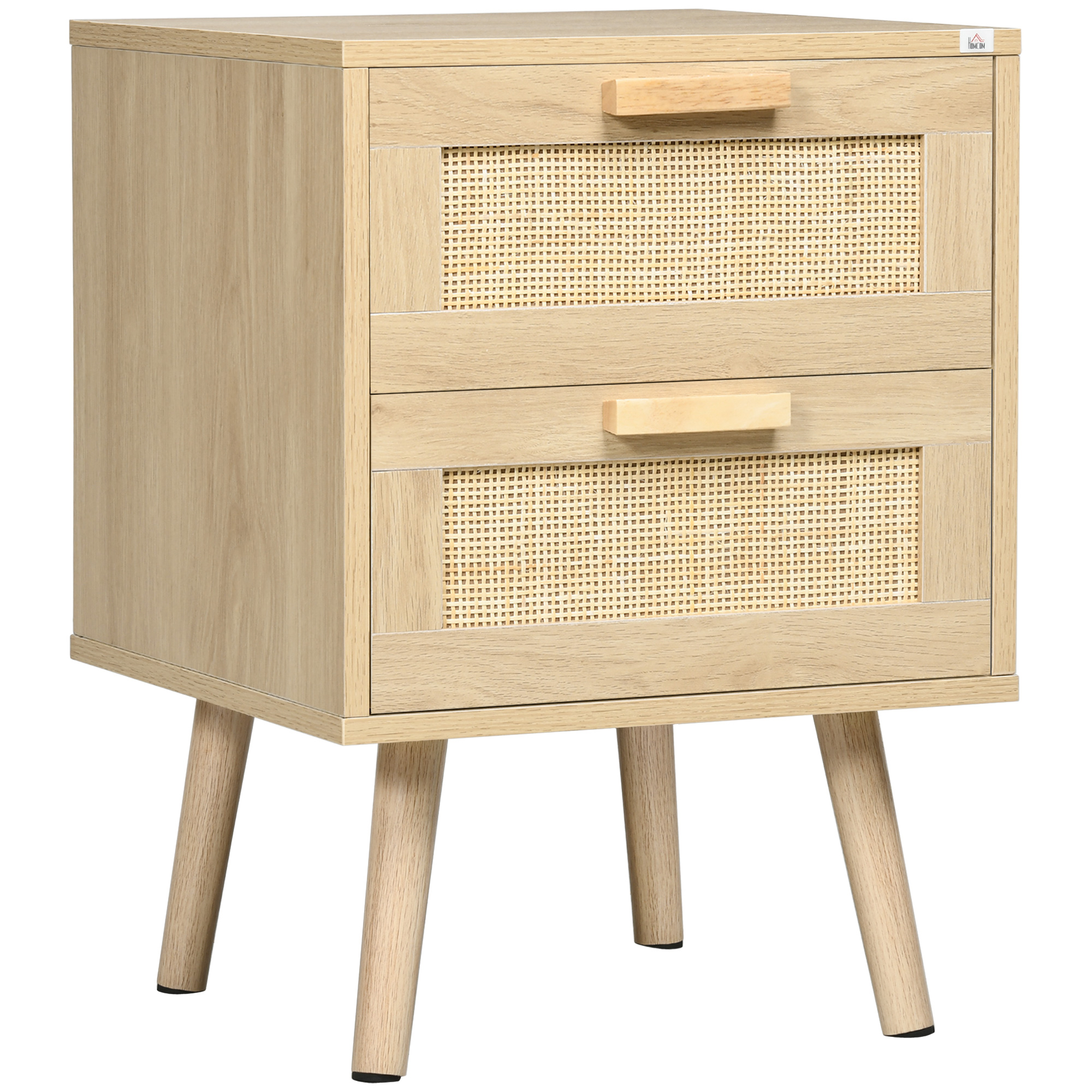 HOMCOM Noptieră Elegantă Boho cu 2 Sertare, Masă de Cafea, Mobilier Dormitor, 40x40x56cm, Lemn Natural | Aosom Romania
