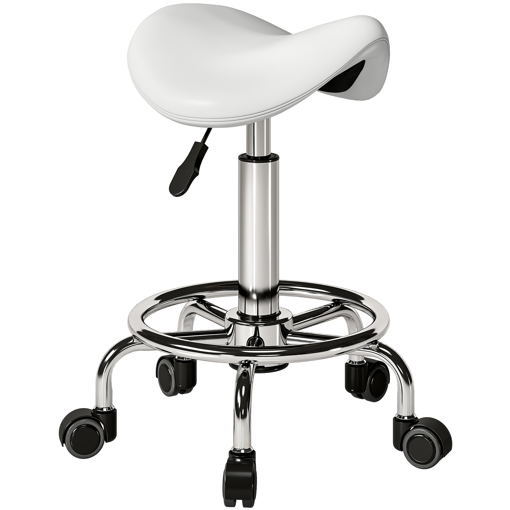 HOMCOM Salon Saddle Stool, Rolling Saddle Chair for Massage, Spa, Clinic, Beauty, Hairdressing and Tattoo, White HOMCOM Salon Saddle Stool, Rolling Saddle Chair for Massage, Spa, Clinic, Beauty, Hairdressing and Tattoo, White