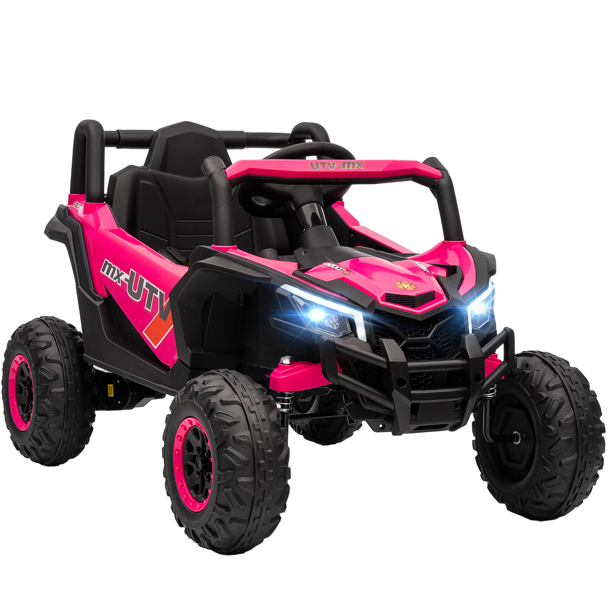 AIYAPLAY Kinder Elektroauto 12V Kinderauto UTV mit 2,4 GHz Fernbedienung, 2 Motor, Kinderfahrzeug mit Softstart, Federungssystem, LED-Leuchten, Musik, USB-Anschluss, Hupe für 3-5 Jahre, Rosa Aosom