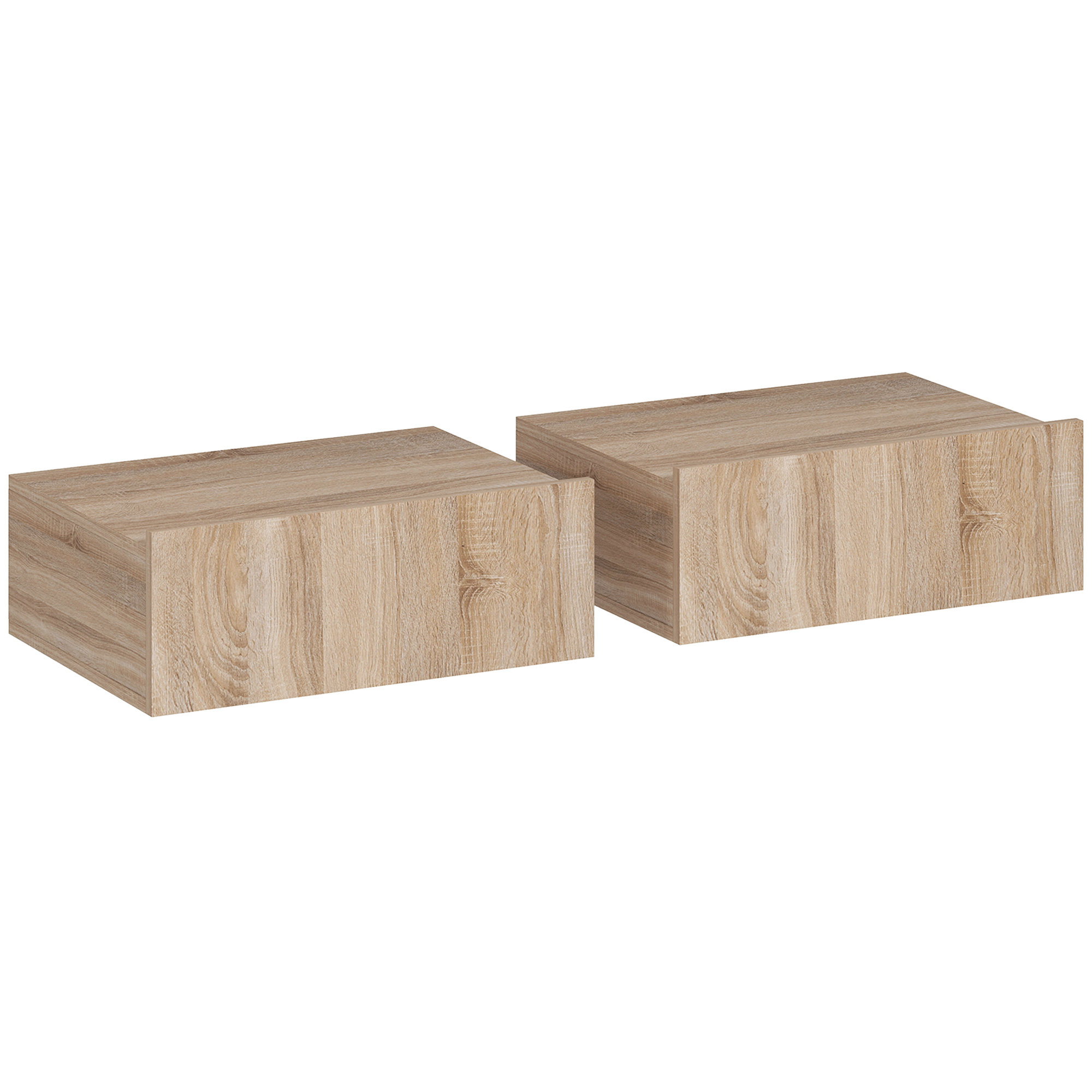 Lot de 2 tables de chevet murales, tables de nuit suspendues avec tiroir coulissant, chêne