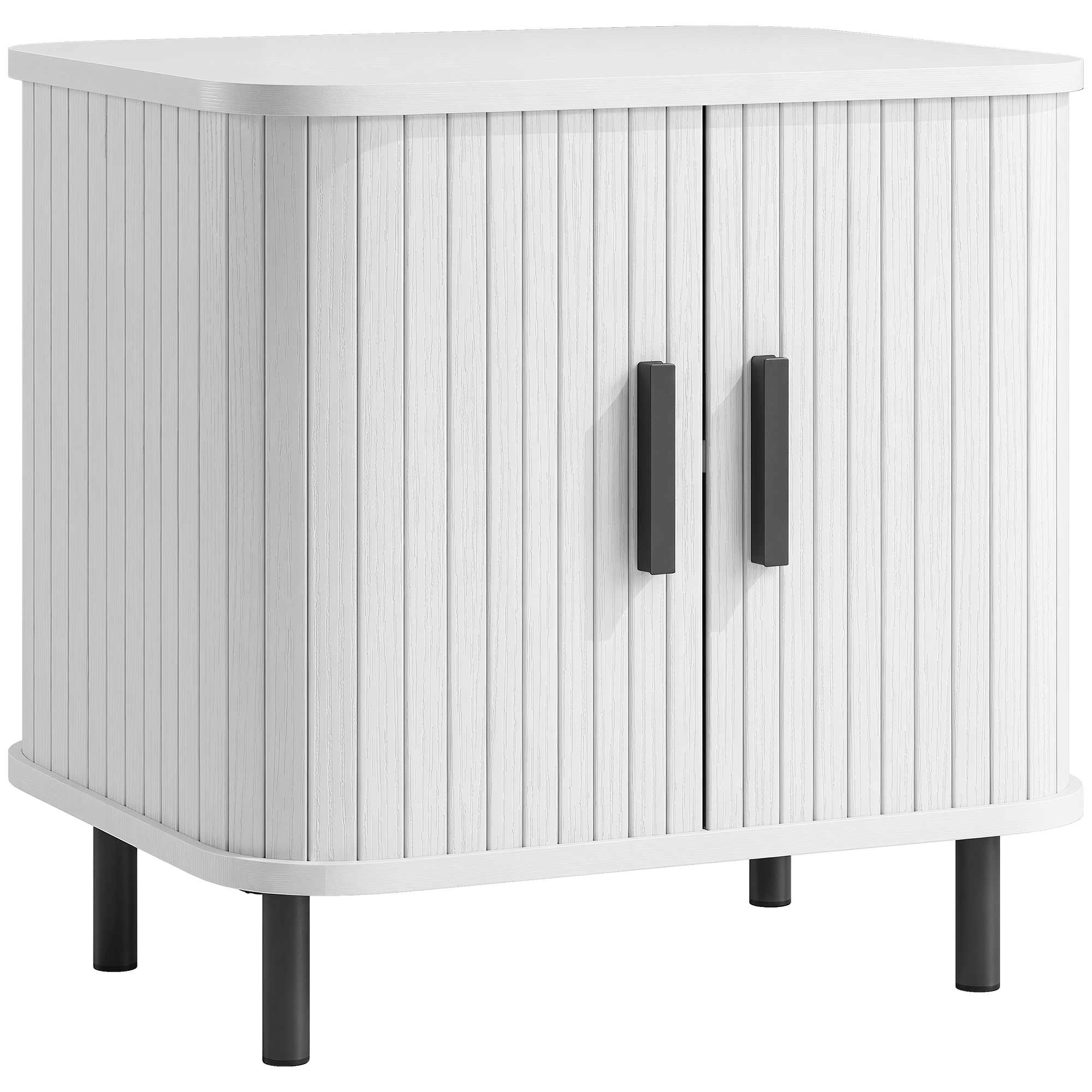 Homcom White Wood Effect Nightstand With Sliding Doors And Metal Legs