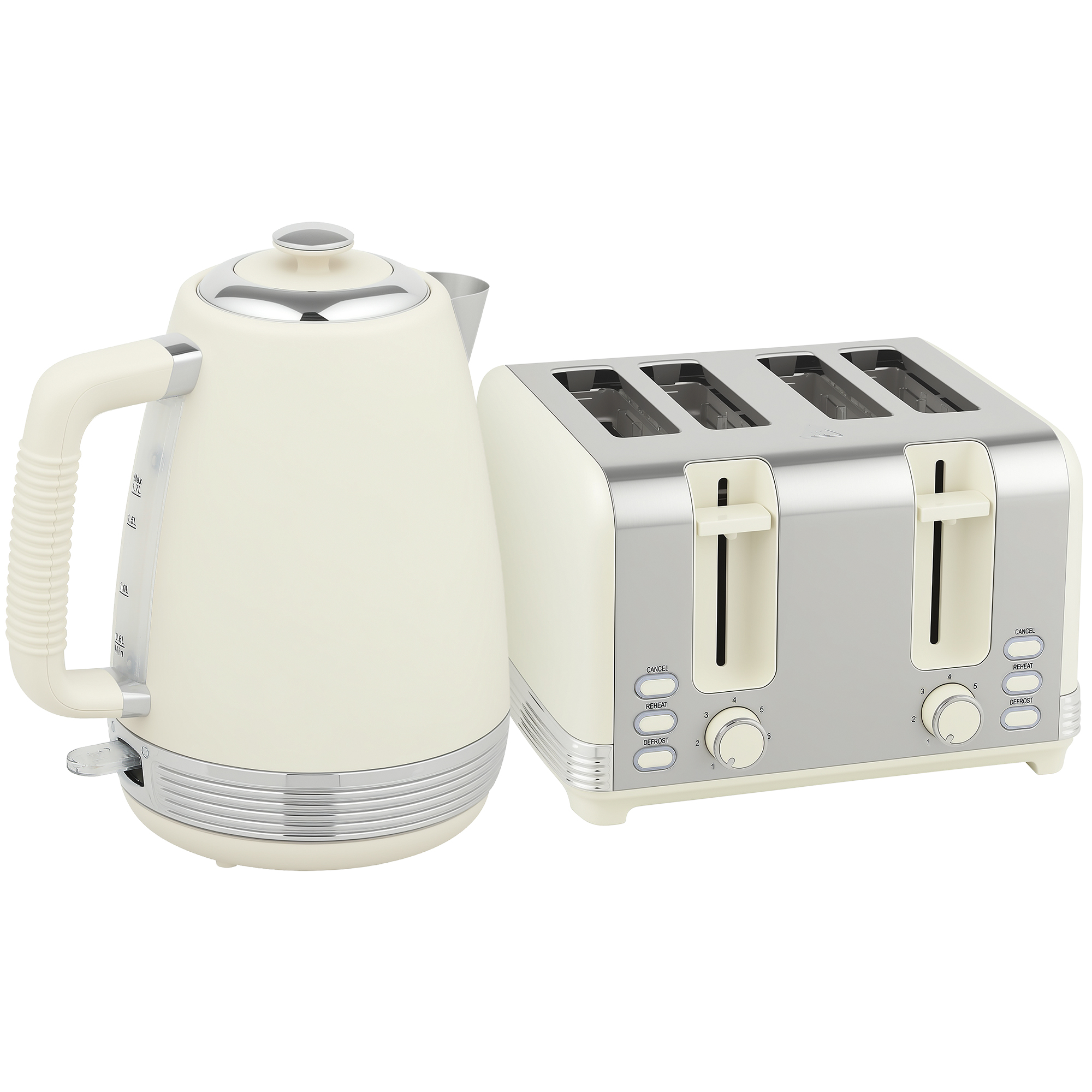 Kettle and Toaster Set, 1.7 L, 2200W, Strix Thermostat, Filter, 4-Slot Toaster, 7 Browning Levels, Crumb Tray