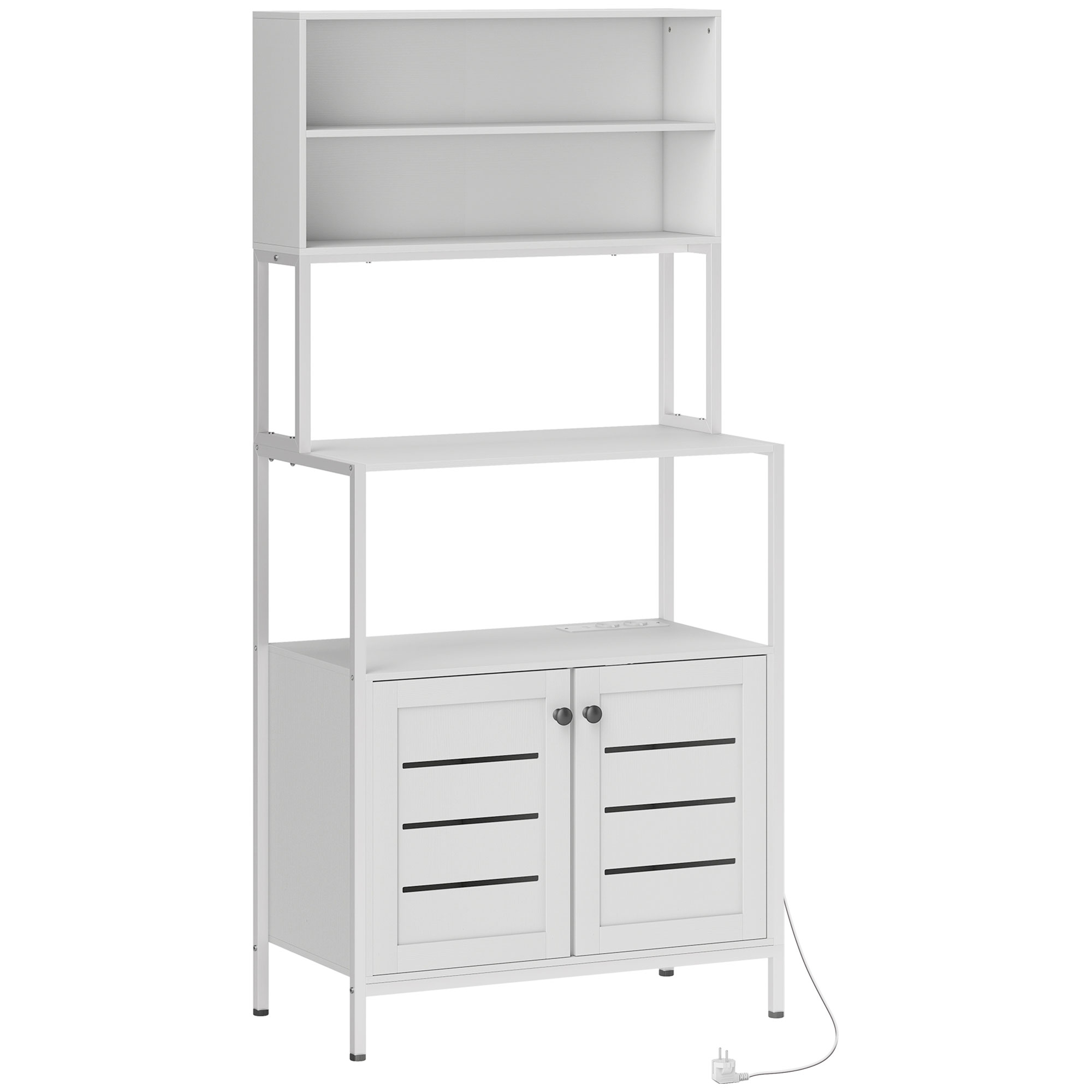 HOMCOM Étagere cuisine meuble micro-onde avec multiprise, double porte à persiennes, compartiments ouverts, 80x42x171cm, blanc HOMCOM Étagere cuisine meuble micro-onde avec multiprise, double porte à persiennes, compartiments ouverts, 80x42x171cm, blanc