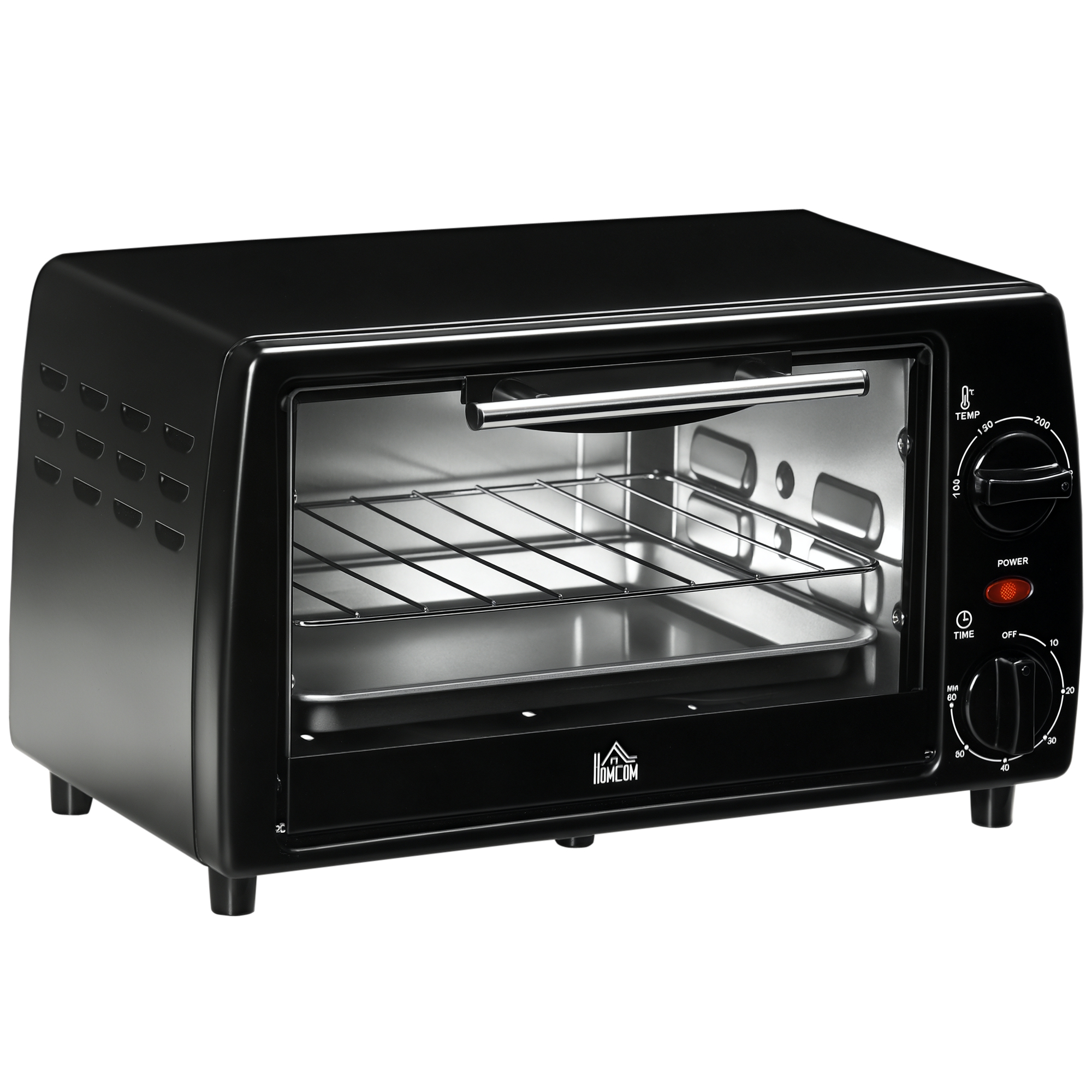 HOMCOM Horno Eléctrico Sobremesa 10L 750W Horno Eléctrico Pequeño Temperatura 230 ℃ y Temporizador 36,5x26x22 cm Negro | Aosom España