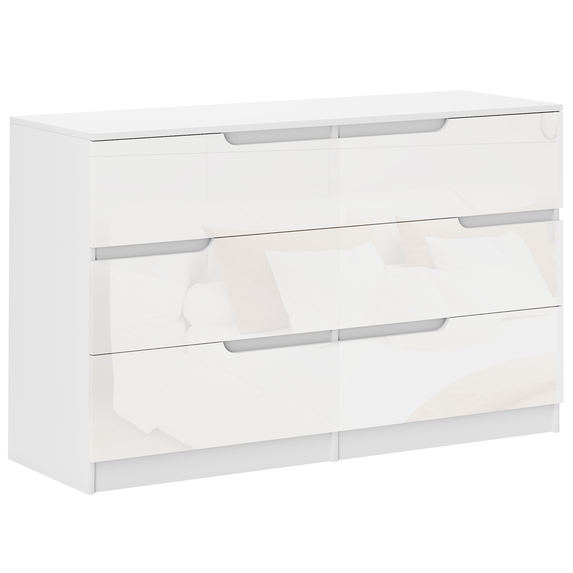HOMCOM Cómoda Cajonera Blanco Brillo con 6 Cajones para Dormitorio Moderno con Anti-vuelco Cajonera para Salón Pasillo 120x40x75 cm | Aosom España