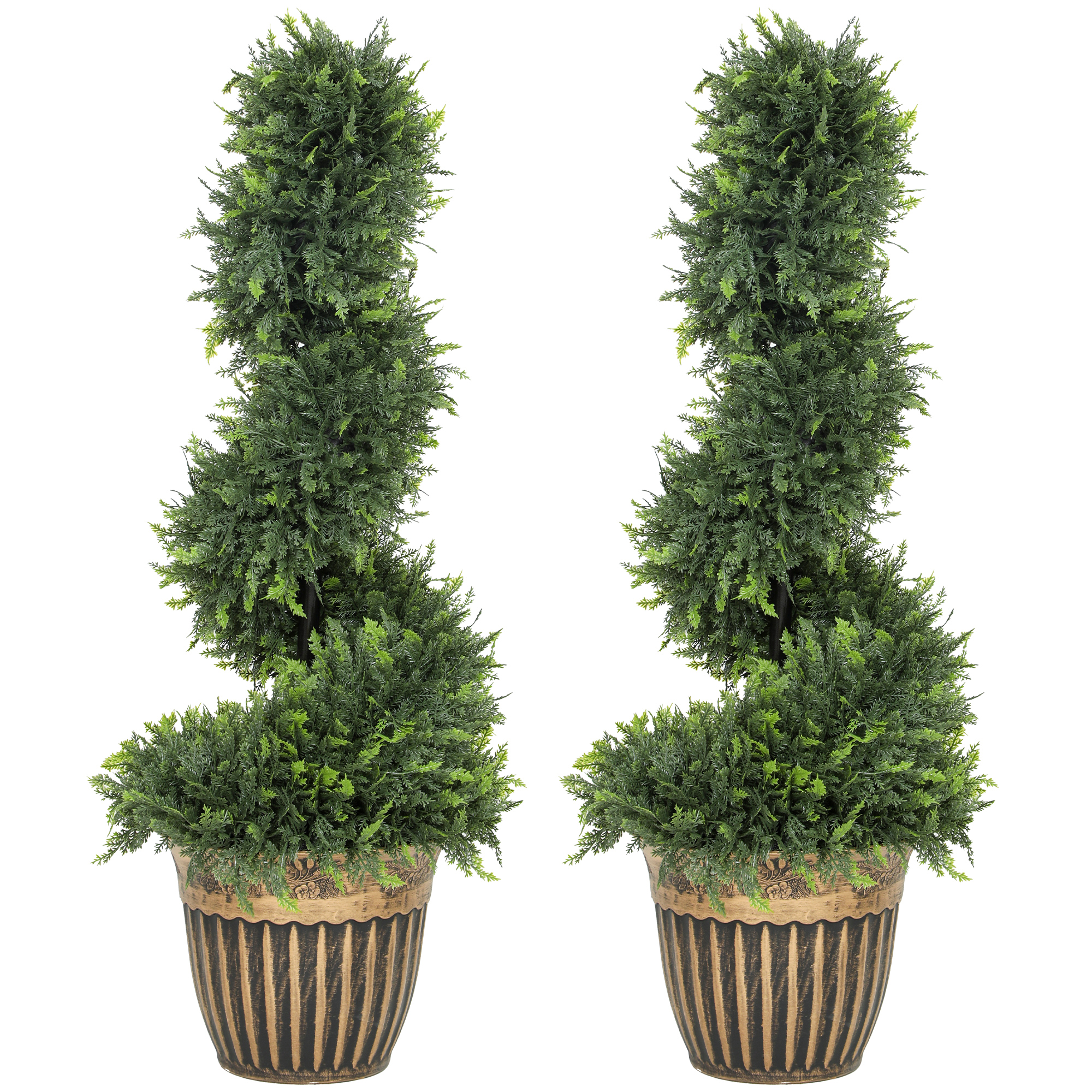 HOMCOM Set of 2 Artificial Plants, Topiary Spiral Boxwood Cypress Trees with Pot, for Home Indoor Outdoor Decor, 90cm HOMCOM Set of 2 Artificial Plants, Topiary Spiral Boxwood Cypress Trees with Pot, for Home Indoor Outdoor Decor, 90cm