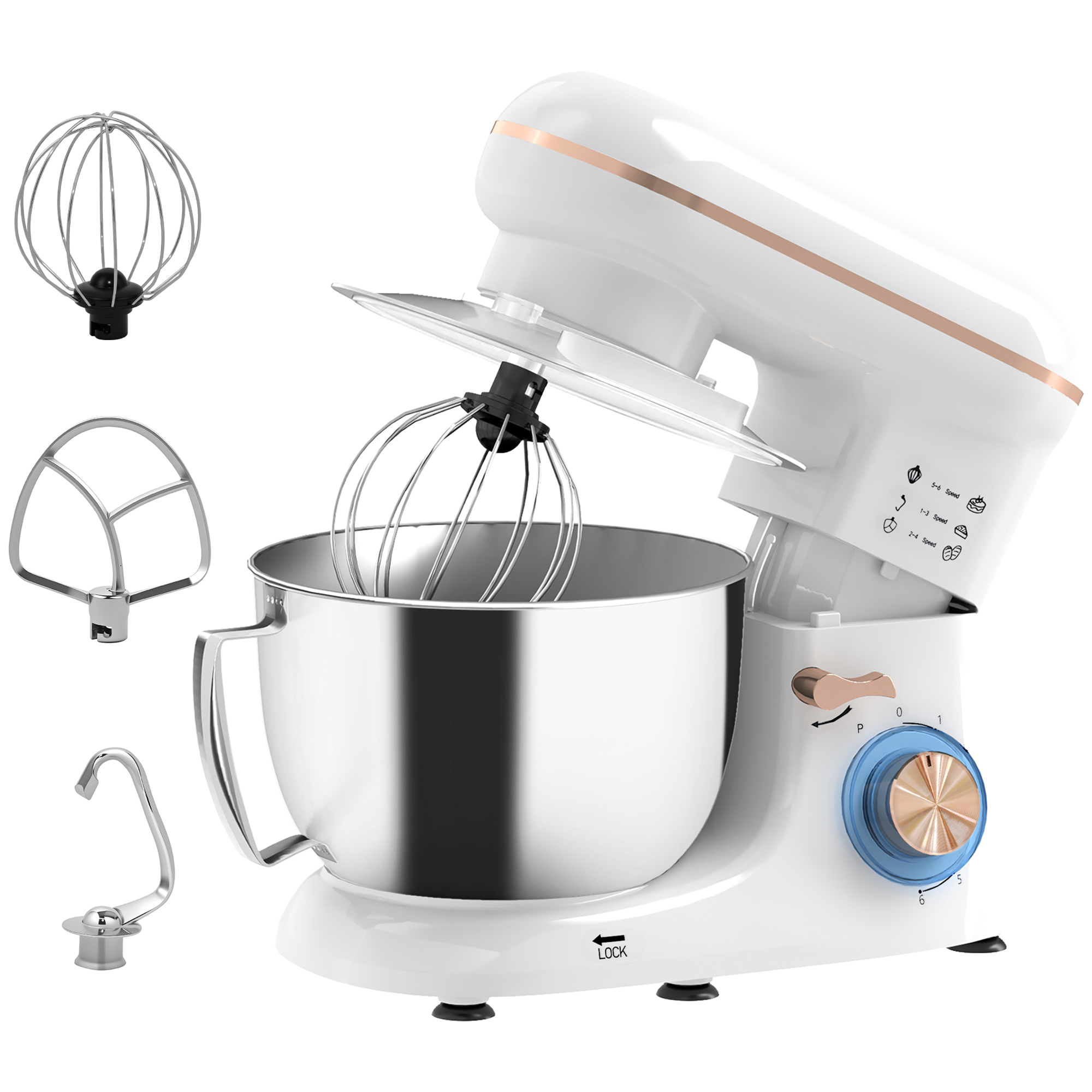HOMCOM 1300W Kitchen Stand Mixer, with Accessories – White HOMCOM 1300W Kitchen Stand Mixer, with Accessories – White