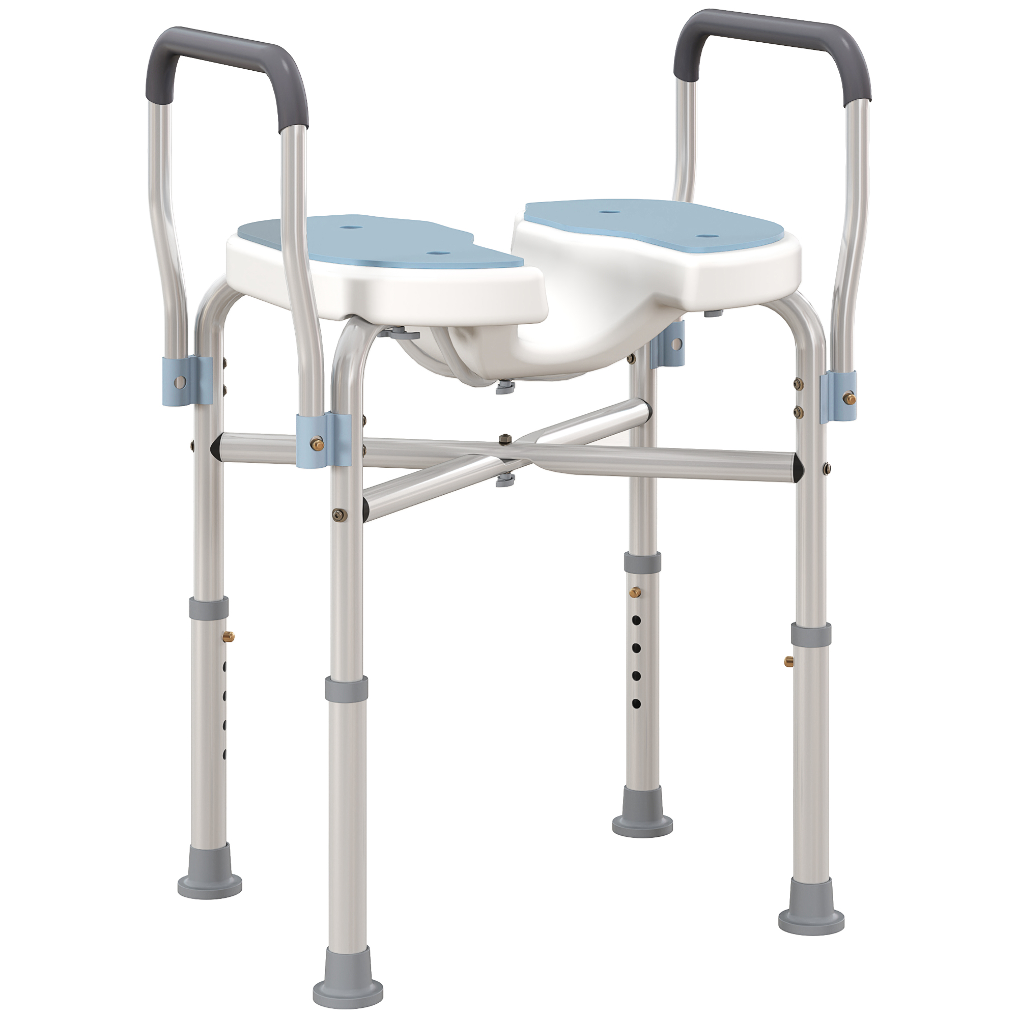 HOMCOM tabouret de douche chaise de bain, assise rembourrée confortable, idéal pour seniors, 53x36x64-75cm bleu clair   Aosom France