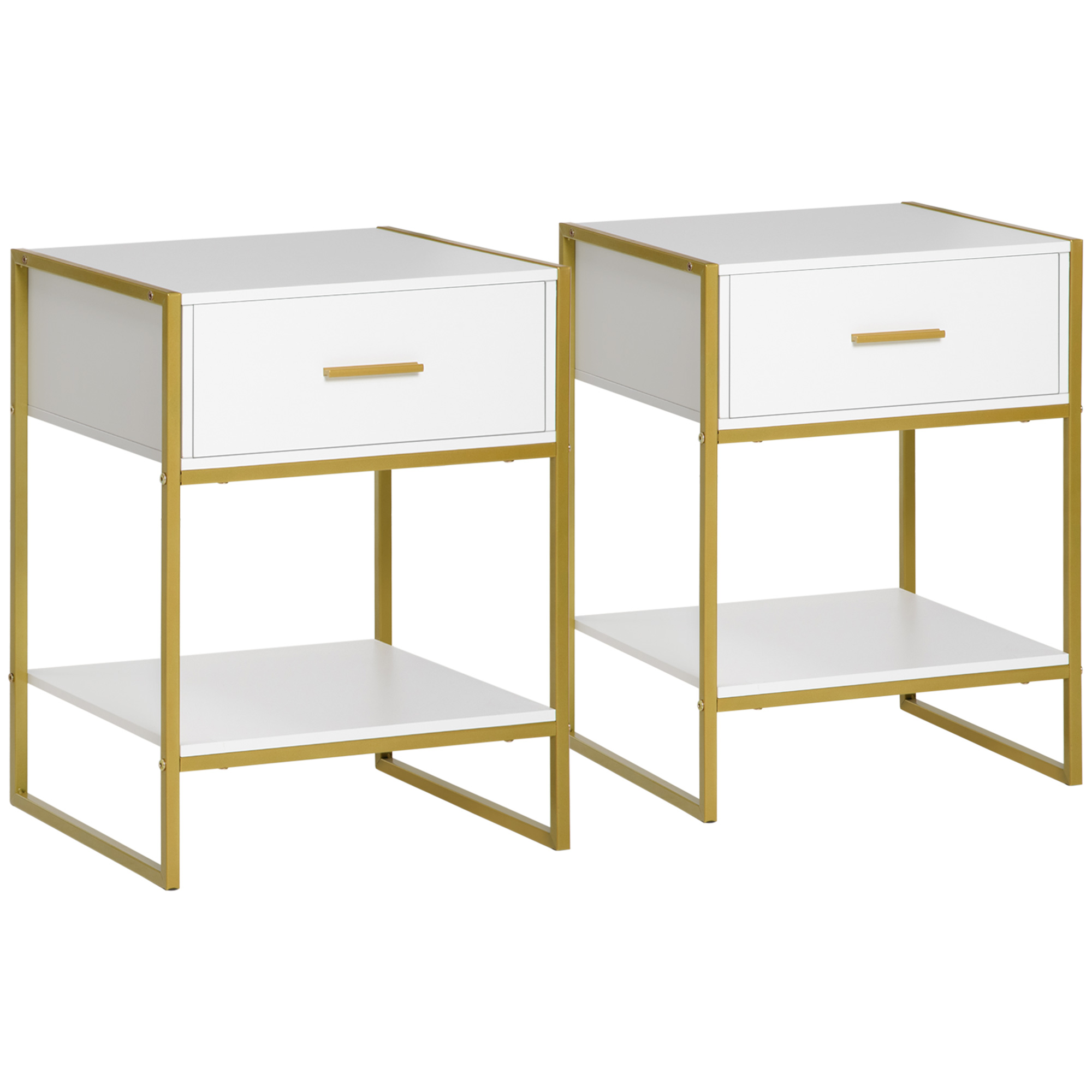 Homcom White Bedside Tables, Set Of 2, Modern Nightstands With Drawer & Shelf, Bedroom Furniture, | Aosom Uk