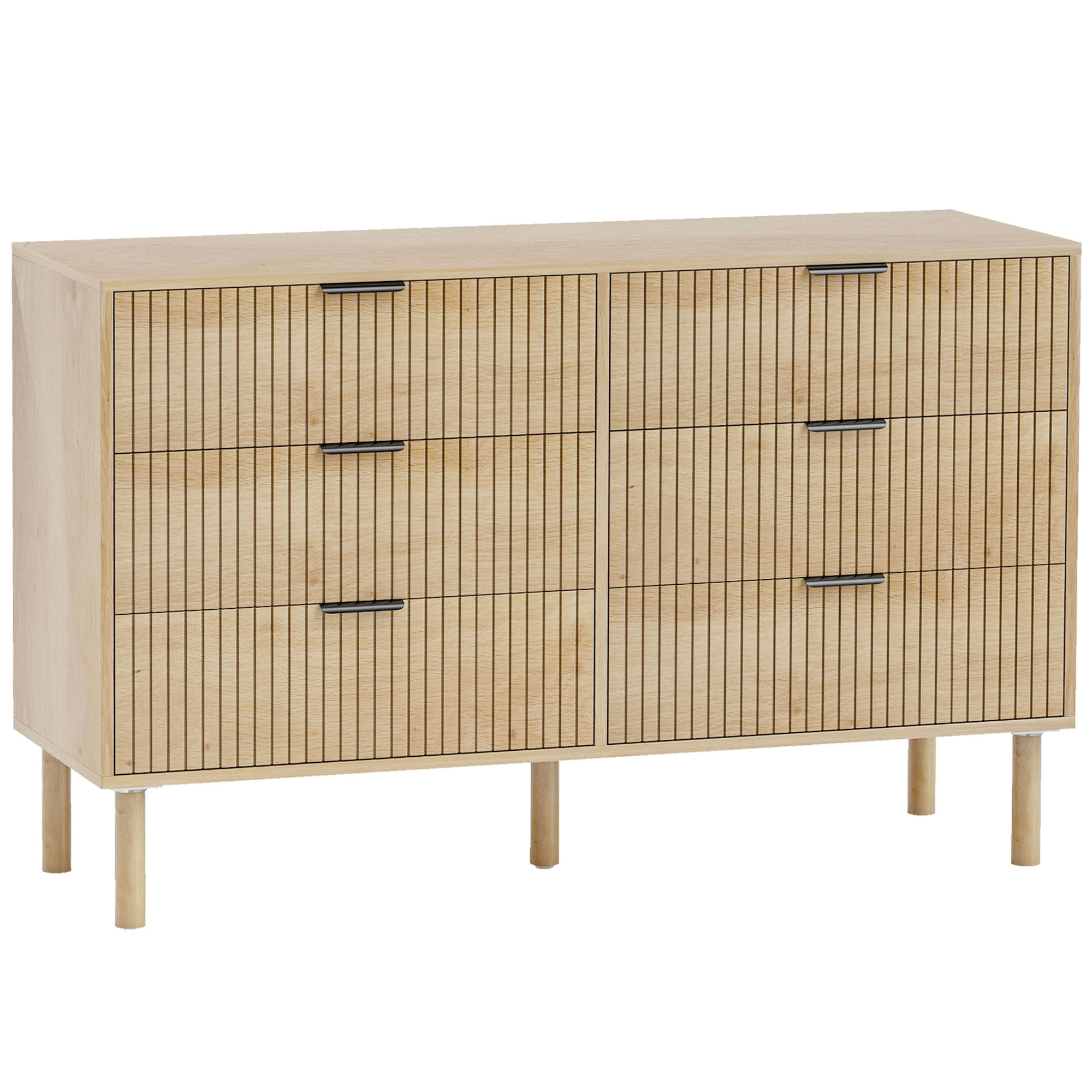 HOMCOM Comodă cu 6 Sertare din Lemn pentru Dormitor și Hol, Stil Nordic, 120 x 39,5 x 75 cm, Stejar | Aosom Romania