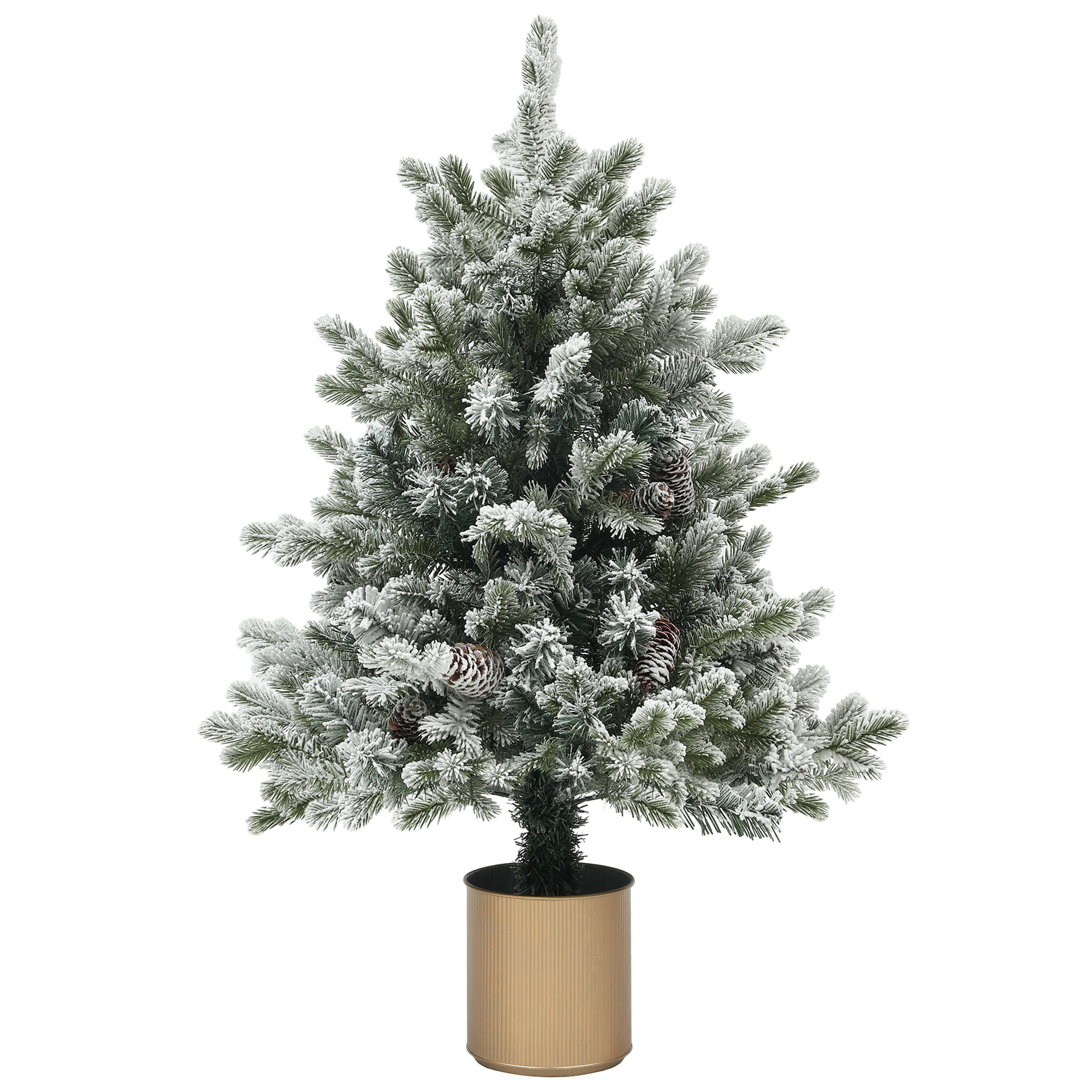 Weihnachtsbaum mit Tannenzapfen, schneebedeckt, flammenhemmend, stabil, Ø60 x 100H cm, Grün/Gold