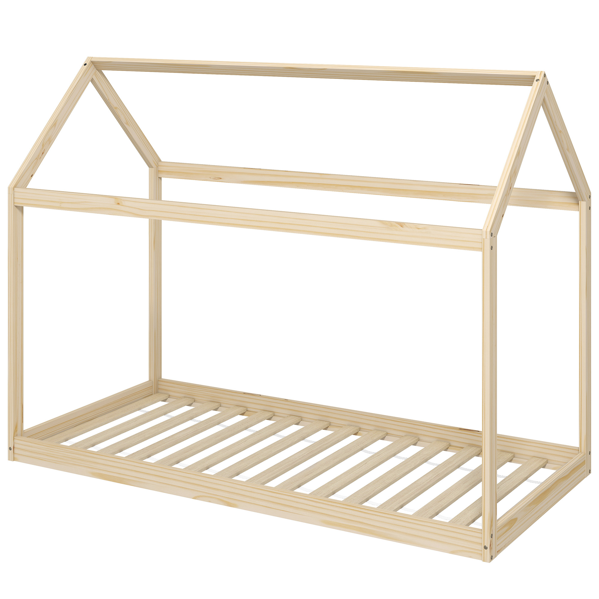 Homcom Natural Wood Finish Single Bed Frame, House Scandinavian Wooden Bed Frame For 90W X 190Dcm Mattress, Pine Wood Bed Base,