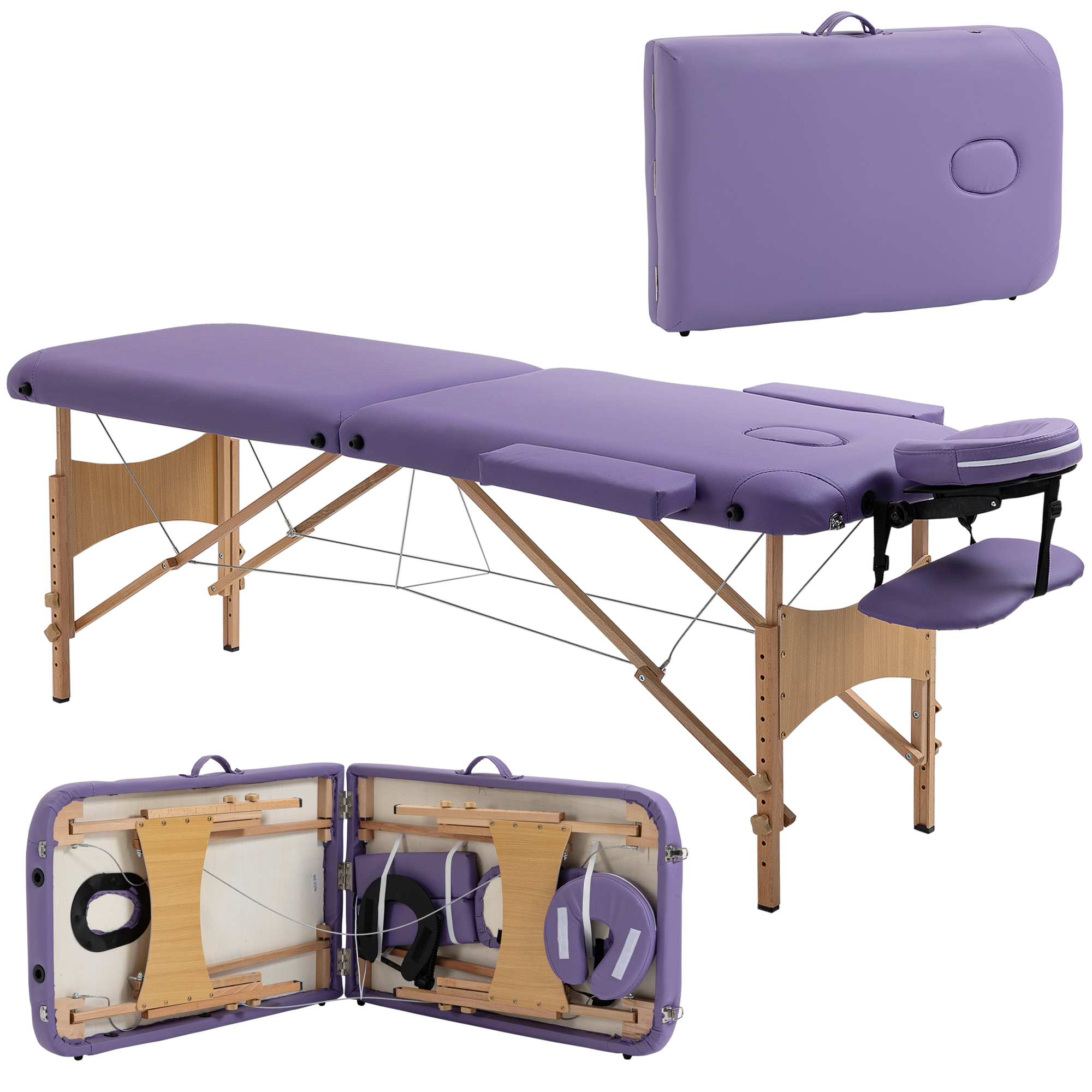 HOMCOM Camilla de Masaje Plegable con Altura Ajustable 61-88 cm Diseño Ergonómico Uso Doméstico y Profesional 185x60 cm Morado | Aosom España