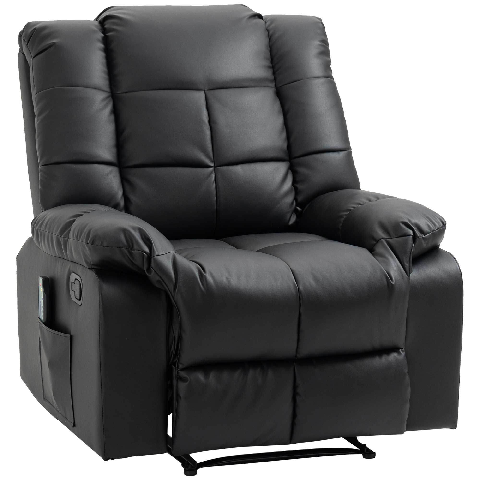 HOMCOM Sillón de Masaje Reclinable con 8 Puntos de Masaje Mando a Distancia Tapizado en PU Reposapiés Bolsillo Lateral Negro