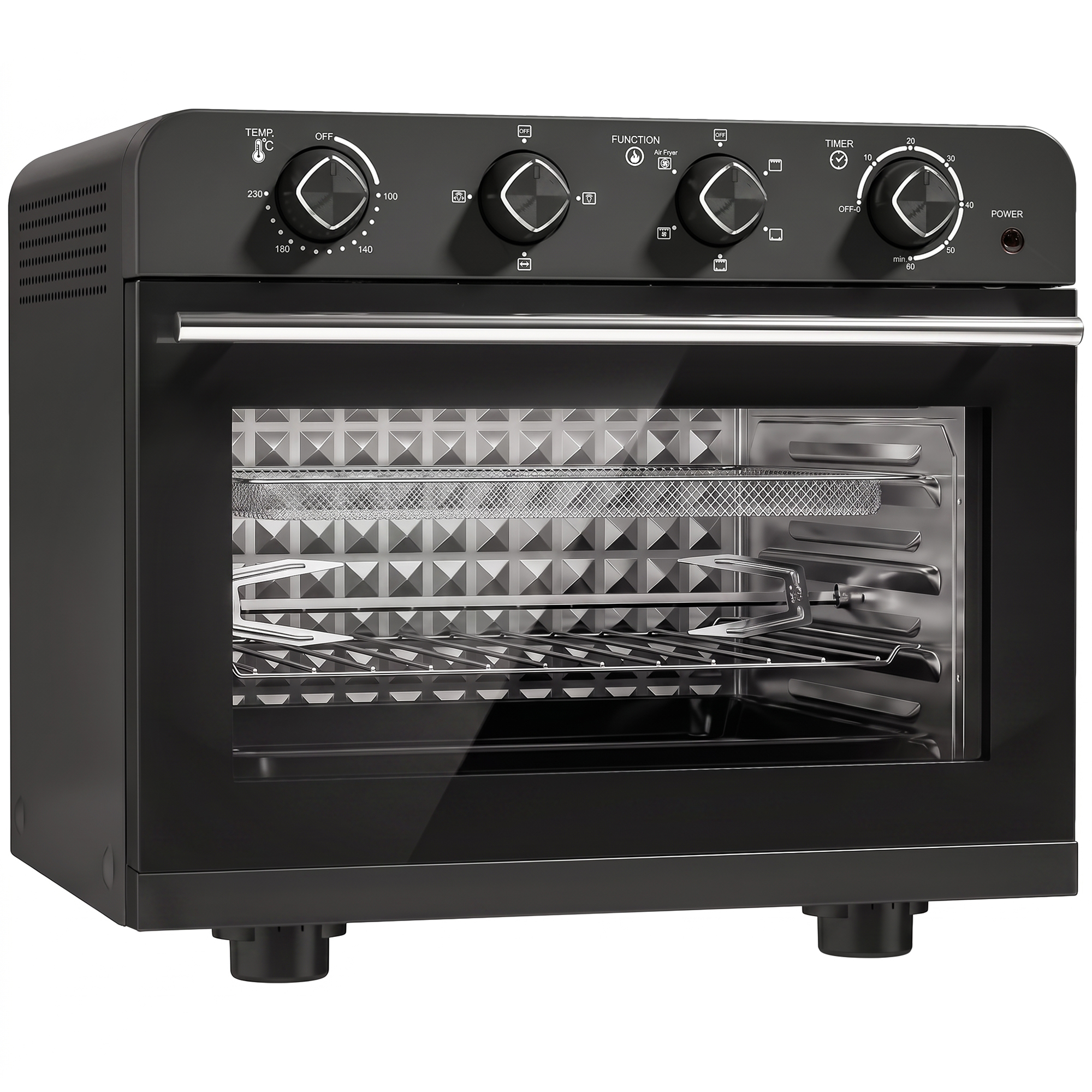 Heißluftfritteusen-Backofen mit Umluft und Drehspieß-Set, Temperaturregler, Timer, 1800 W