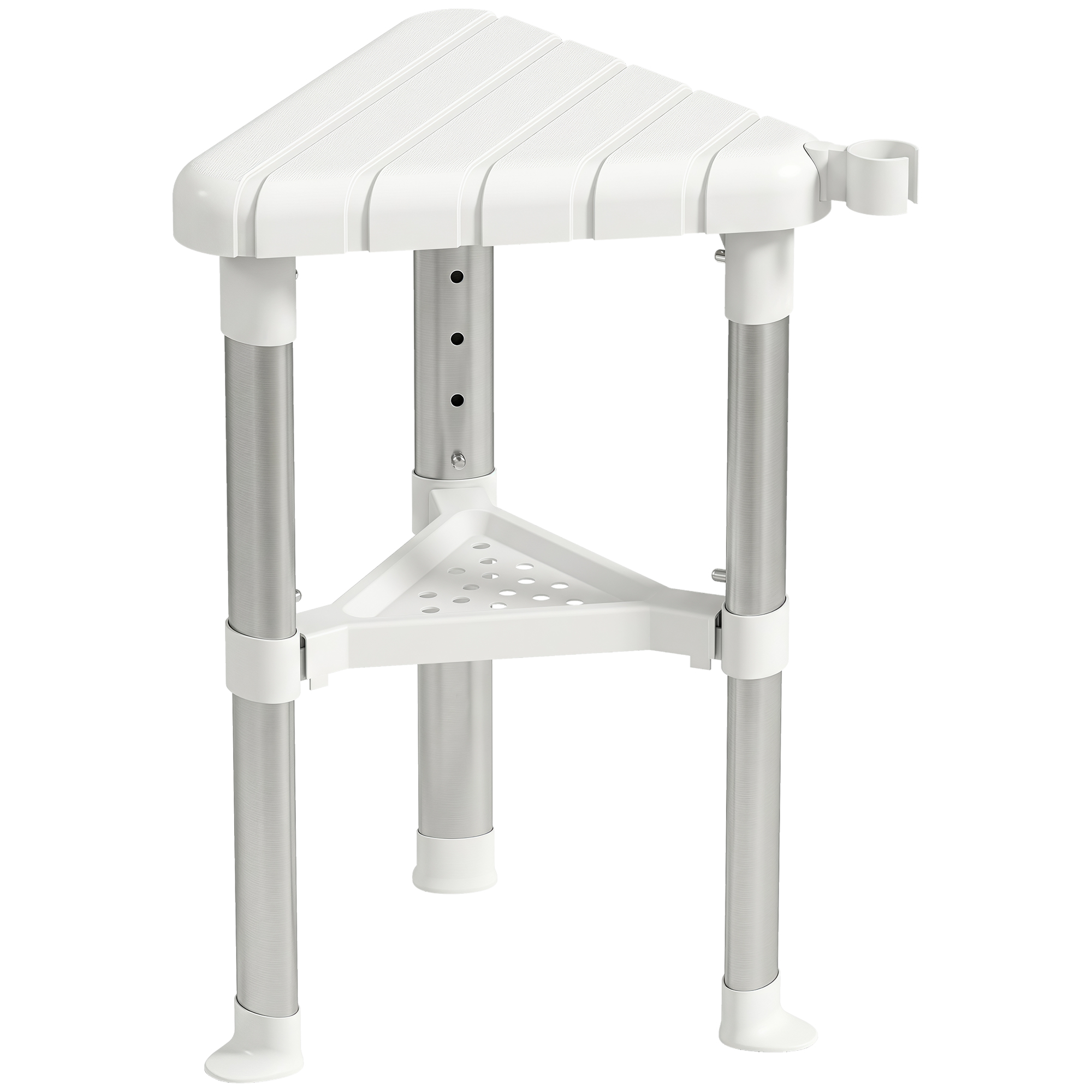 HOMCOM Shower Stool, Aluminium Alloy Corner Shower Chair with Storage Shelf and HDPE Seat, Adjustable Height, White HOMCOM Shower Stool, Aluminium Alloy Corner Shower Chair with Storage Shelf and HDPE Seat, Adjustable Height, White