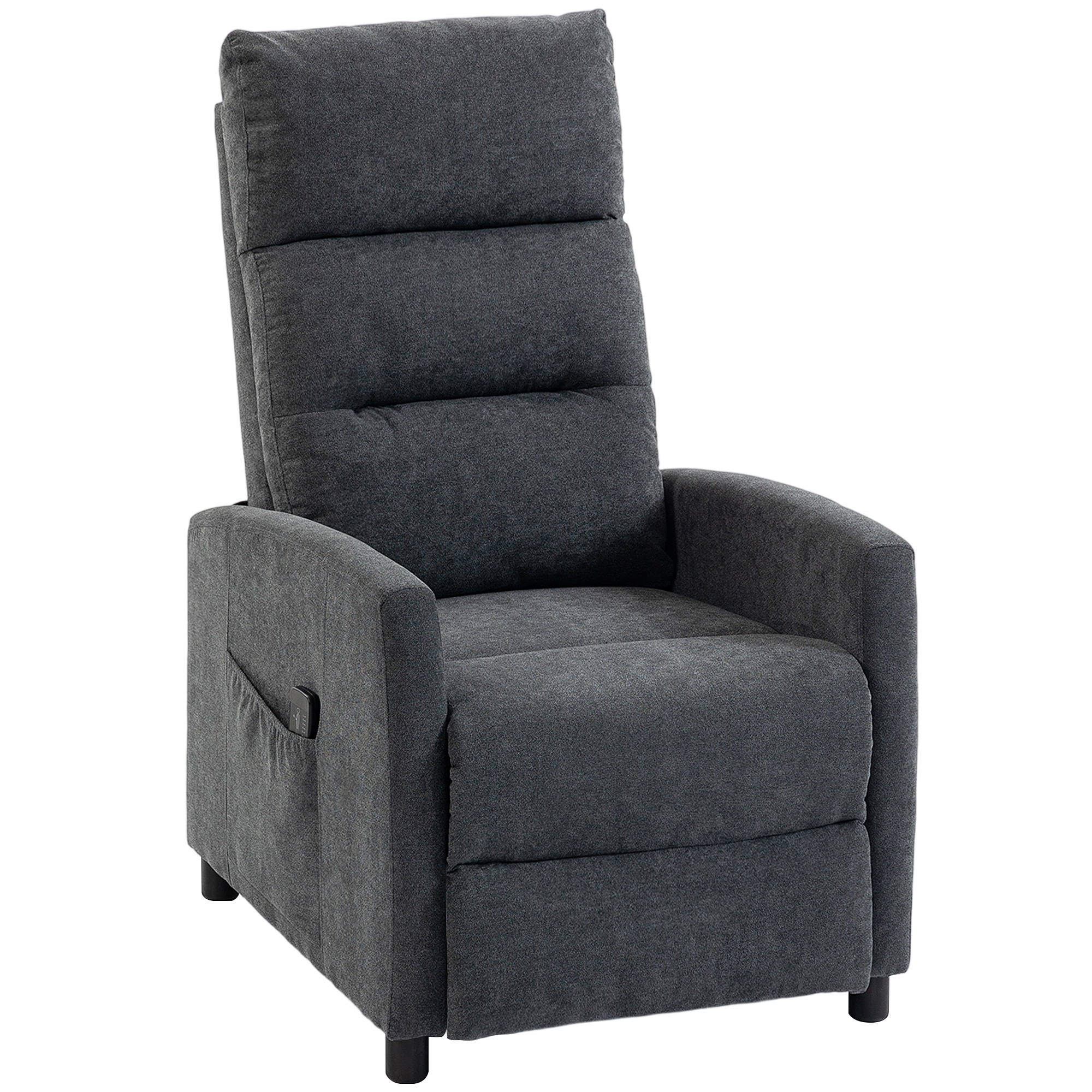 HOMCOM Fotoliu Reclinabil Manual cu Masaj 160°, Chenille, Suport Picioare, Telecomandă, Buzunare, Gri Închis | Aosom Romania