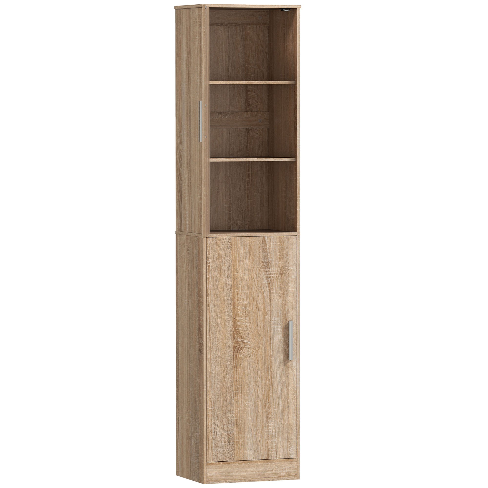 HOMCOM Dulap coloană pentru baie cu 2 compartimente și 6 rafturi reglabile, aspect lemn, 40x35x180 cm, culoare lemn | Aosom Romania