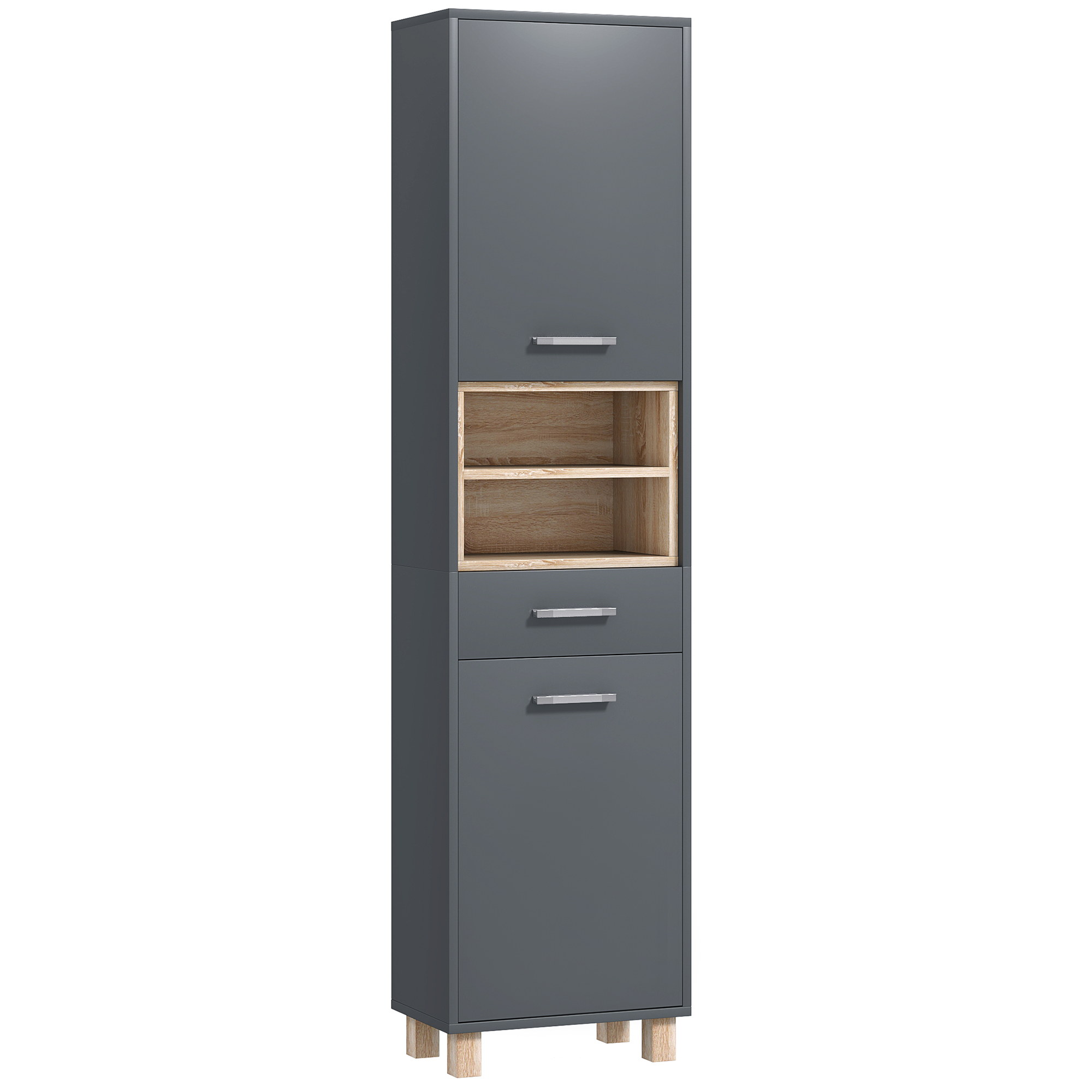 HOMCOM Colonne salle de bain, meuble salle de bain rangement avec 2 placards, tiroir et 2 compartiments ouverts, gris HOMCOM Colonne salle de bain, meuble salle de bain rangement avec 2 placards, tiroir et 2 compartiments ouverts, gris