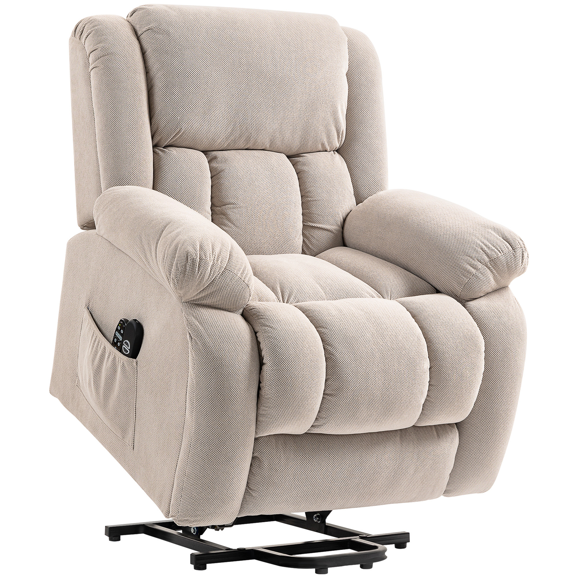 HOMCOM Fauteuil Releveur Électrique, Massage et Chauffage, Repose-Pieds, Dossier Inclinable, Télécommande, 93x104x100cm, Beige