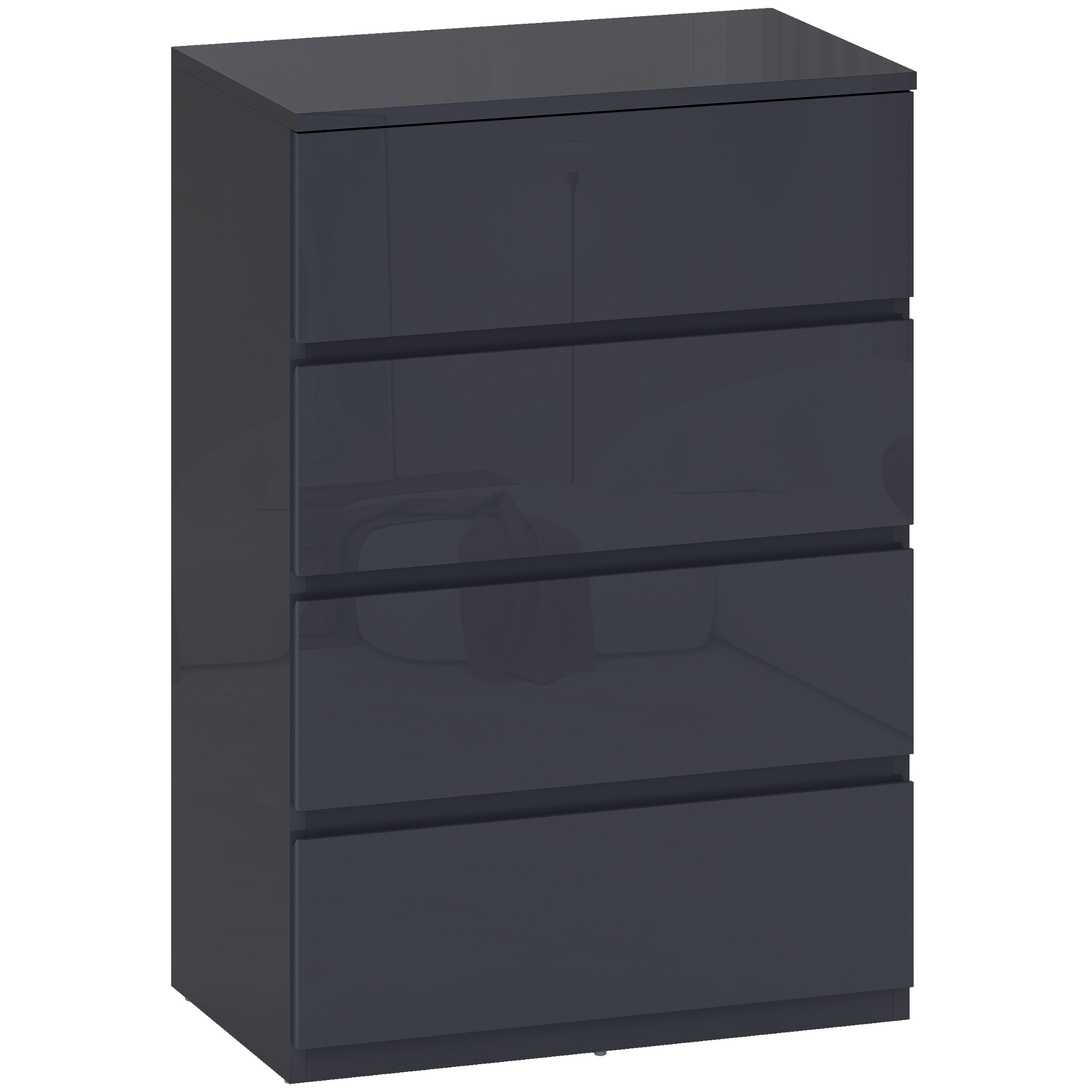 Homcom Grey High Gloss Chest Of Drawers, 4-Drawer Storage Cabinets, Modern Dresser For Bedroom,