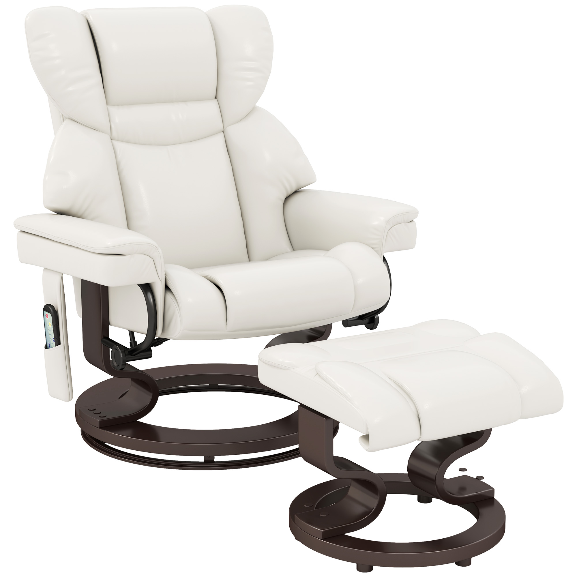 HOMCOM Relaxsessel mit Fußhocker, Elektrischer Fernsehsessel mit Liegefunktion, Drehbarer Massagesessel mit Fernbedienung, Seitentasche, für Wohnzimmer, Kunstleder, Cremeweiß   Aosom