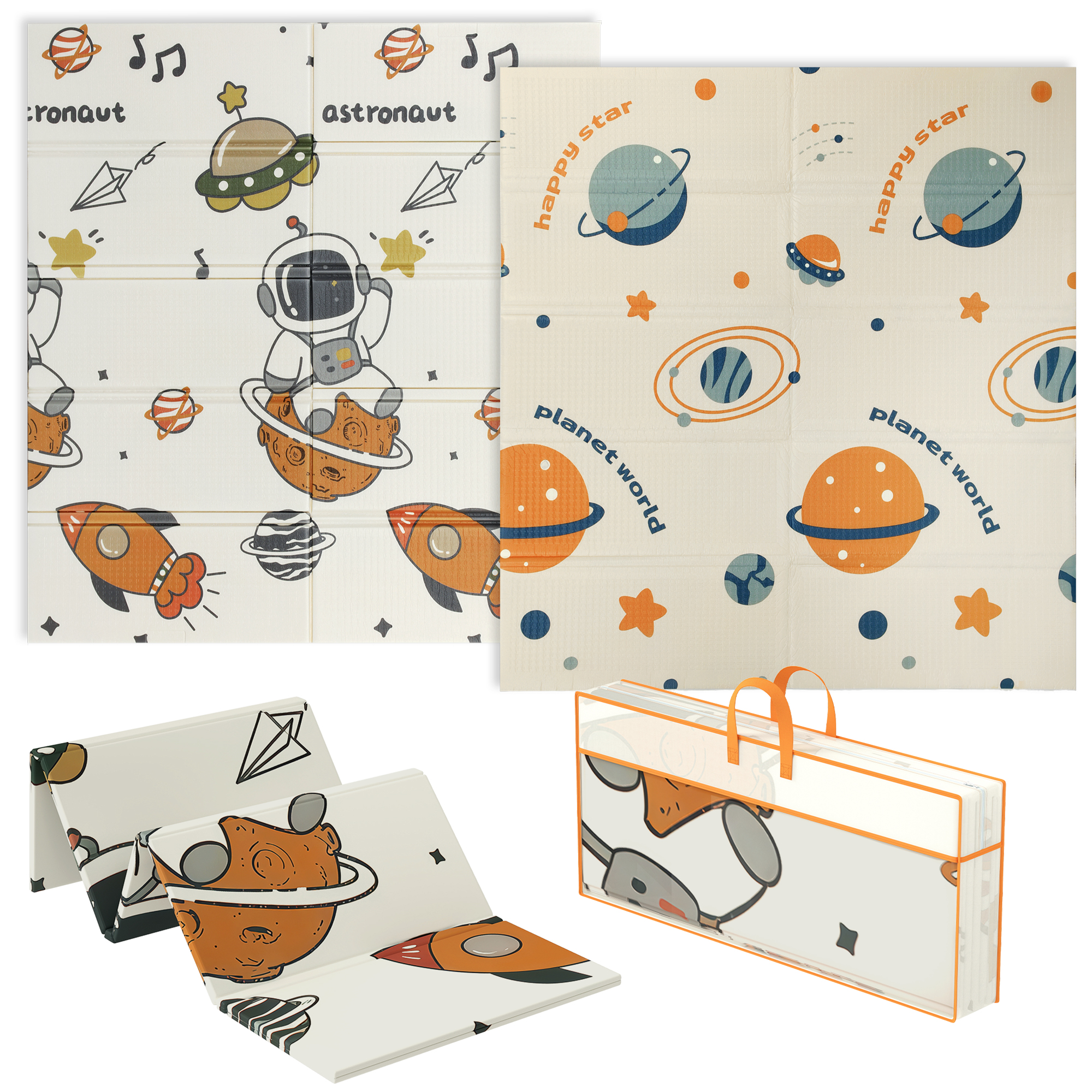 AIYAPLAY Space-Themed Baby Plat Mat Double Sided, Foldable, Water-Resistant for Outdoor/Indoor, 177 x 146 x 1.5cm