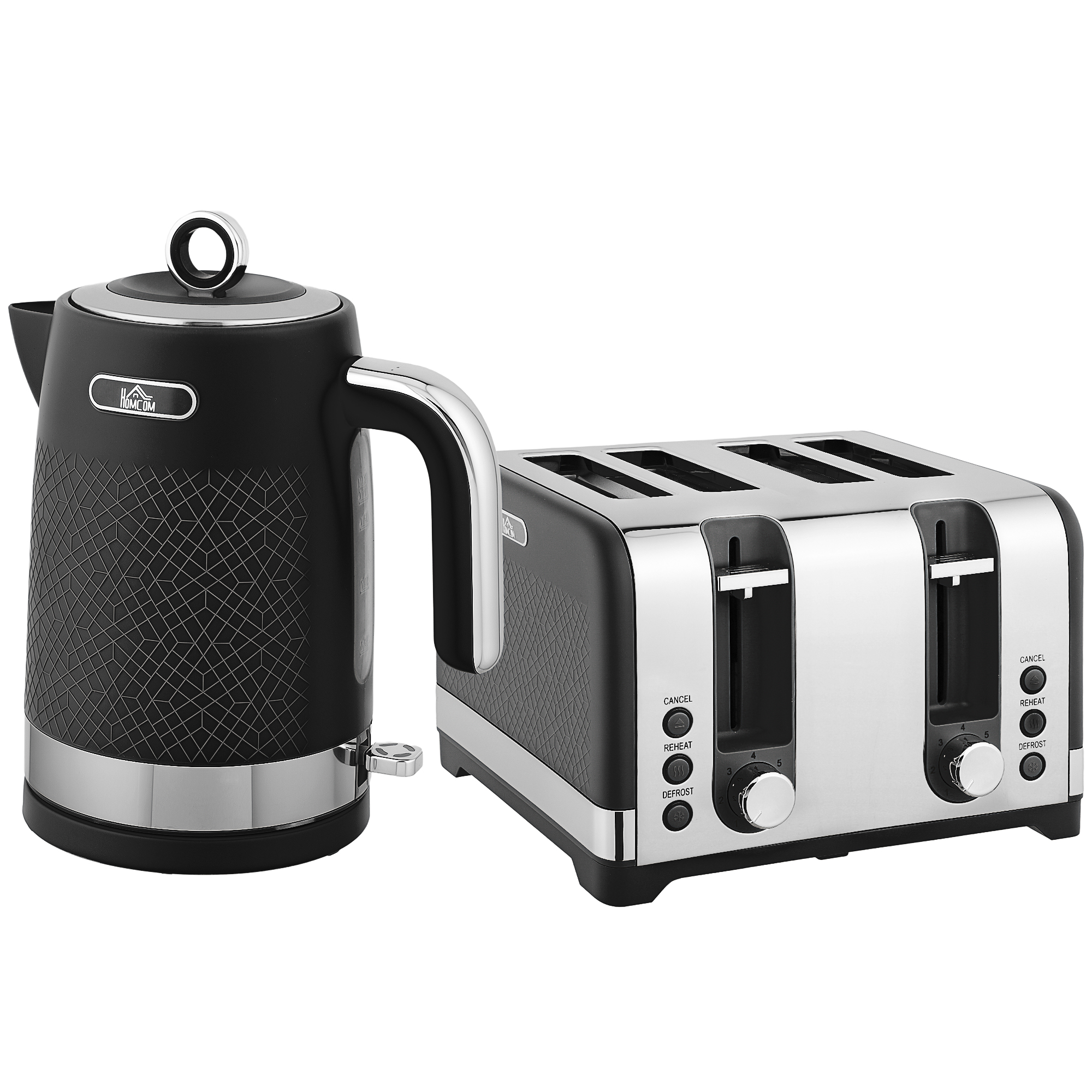 HOMCOM Sleek Textured Kettle and Four-Slice Toaster Set – Black