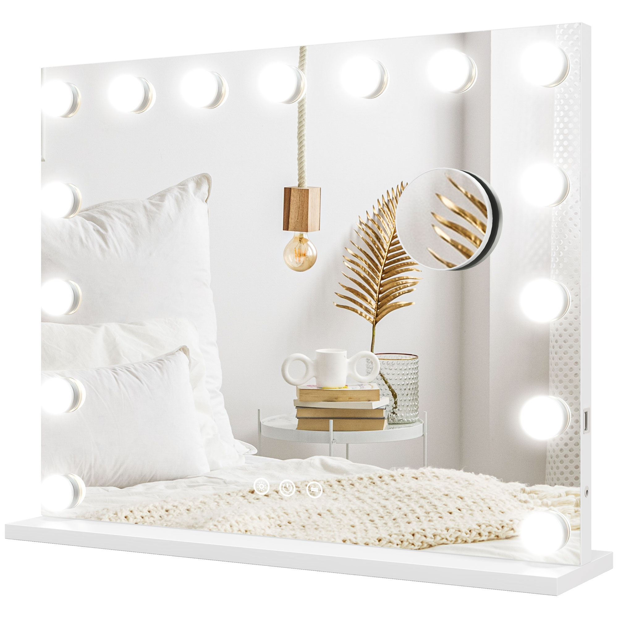 LED-Kosmetikspiegel, 3 Lichtmodi, dimmbar, Touch-Steuerung, USB, 58x48cm, Weiß
