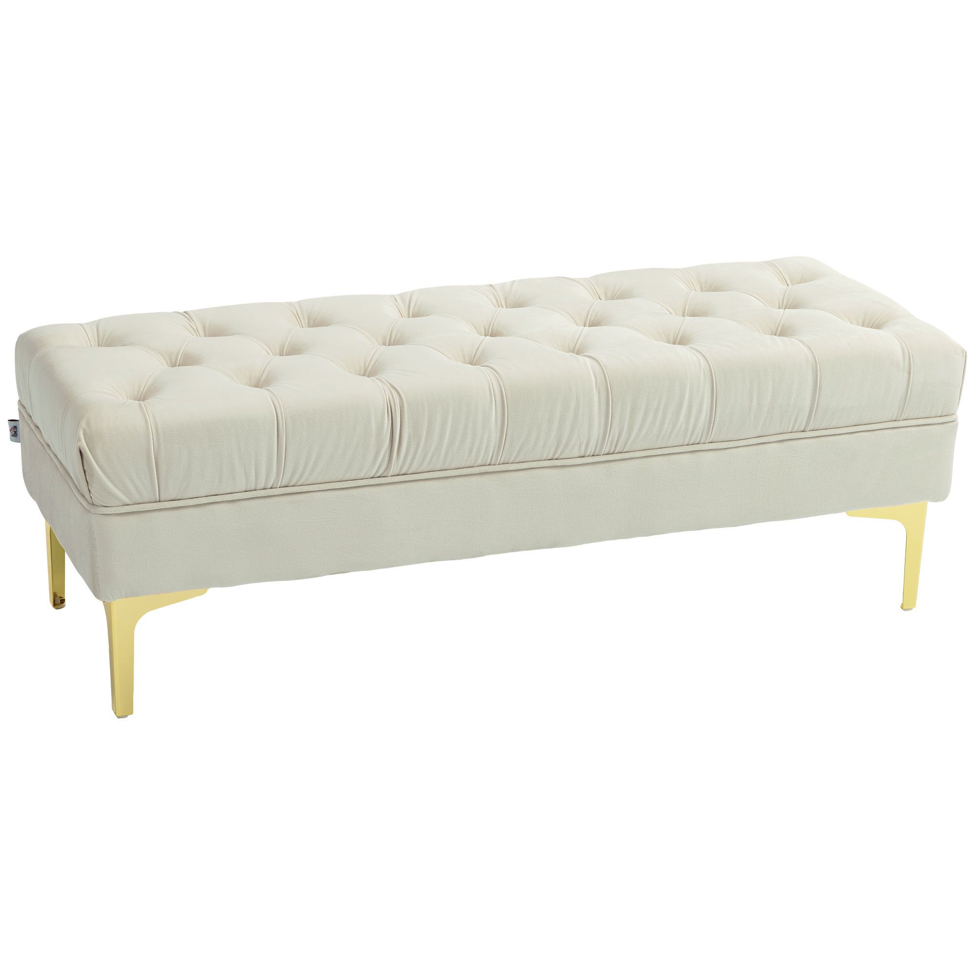 HOMCOM Bancă cu Husă Capitonată, Bancă Tapițată din Catifea cu Picioare Metalice, 118x45x42 cm, Bej | Aosom Romania