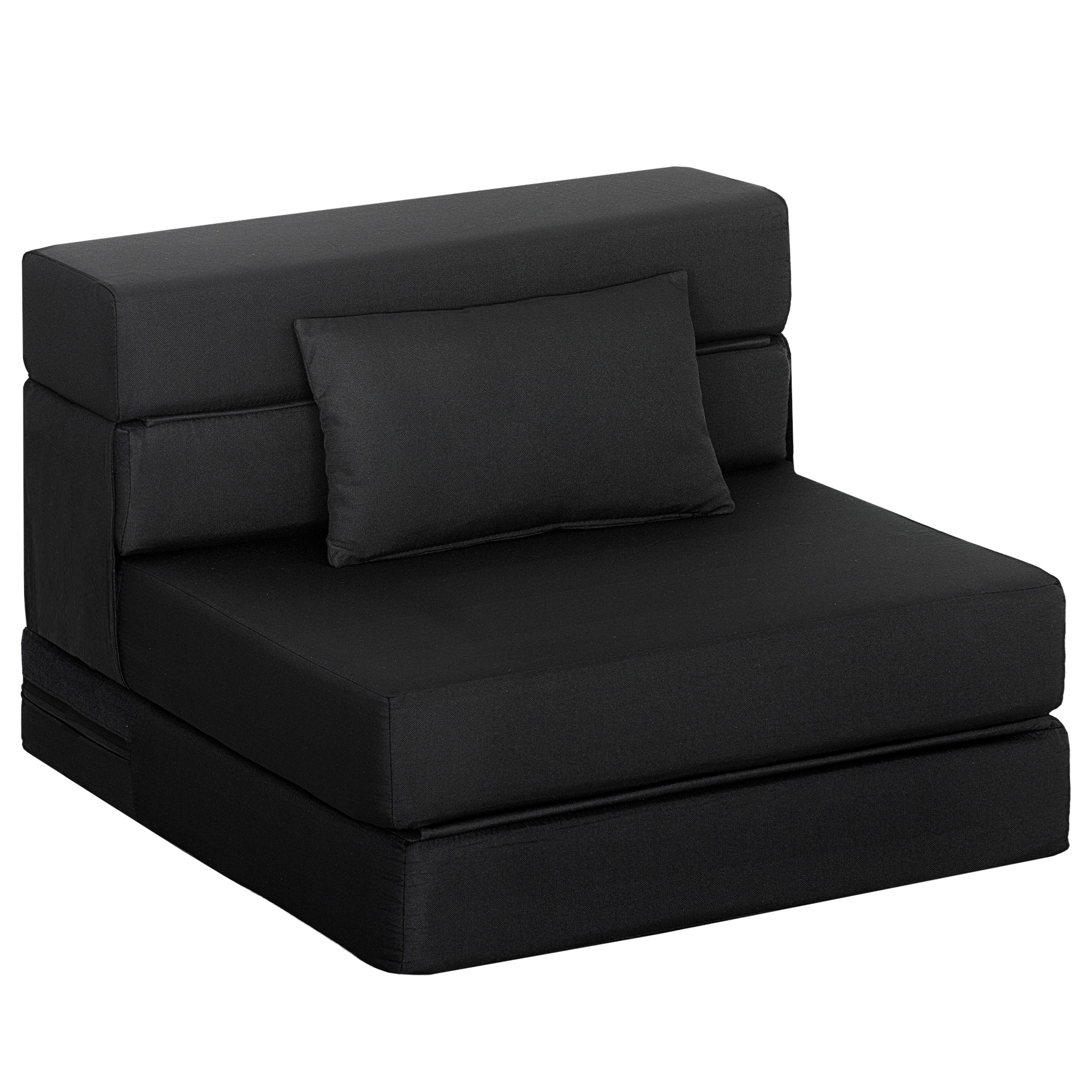 HOMCOM Fauteuil convertible 1 place fauteuil lit pliant, coussin inclus, pour invités, salon, petit espace, charge 120 kg, noir