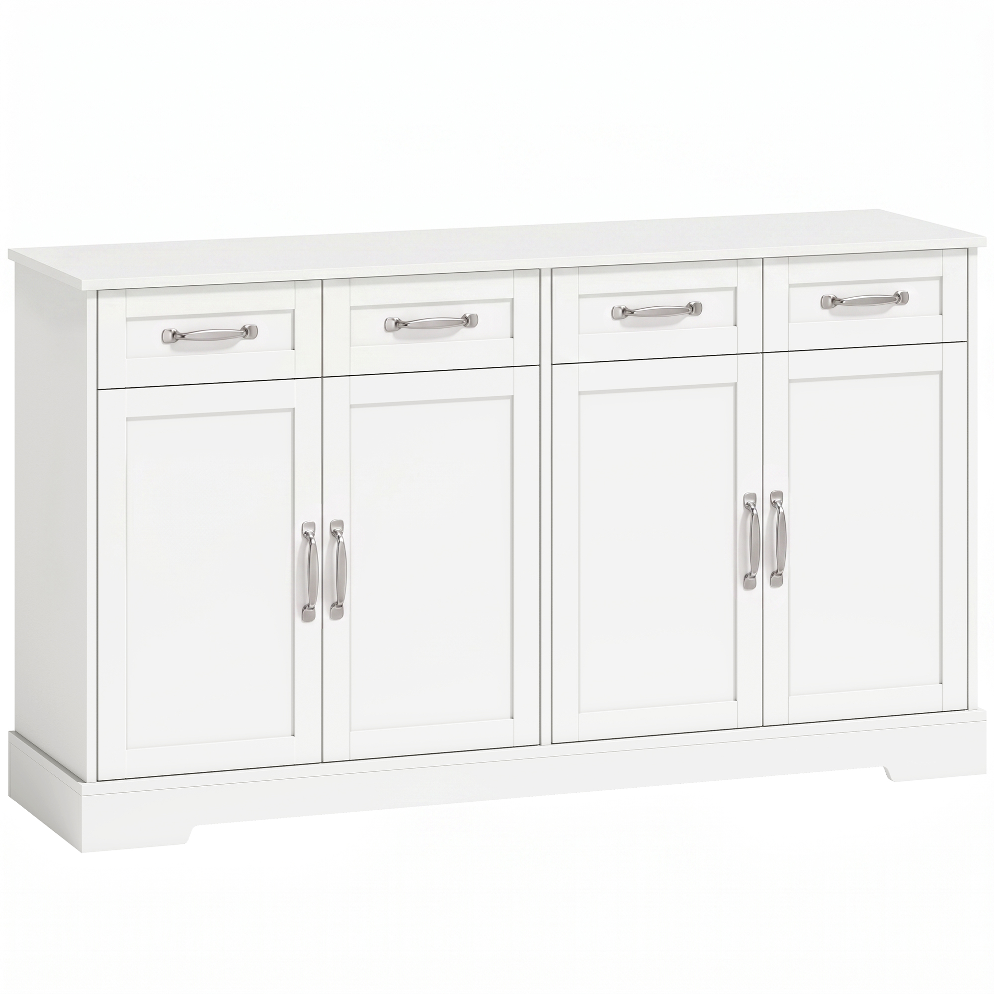 HOMCOM Buffet Cuisine avec Tiroirs, Portes, Étagères Réglables, Style Shaker, Dispositif Anti-Basculement, 140x38x80cm, Blanc
