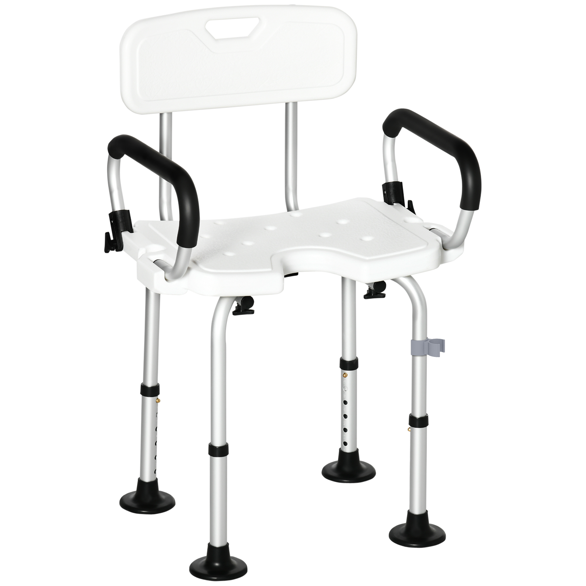 HOMCOM Shower Chair for the Elderly and Disabled, Height Adjustable Shower Stool with Back and Flipped Padded Arms, Suction Foot Pads, White HOMCOM Shower Chair for the Elderly and Disabled, Height Adjustable Shower Stool with Back and Flipped Padded Arms, Suction Foot Pads, White