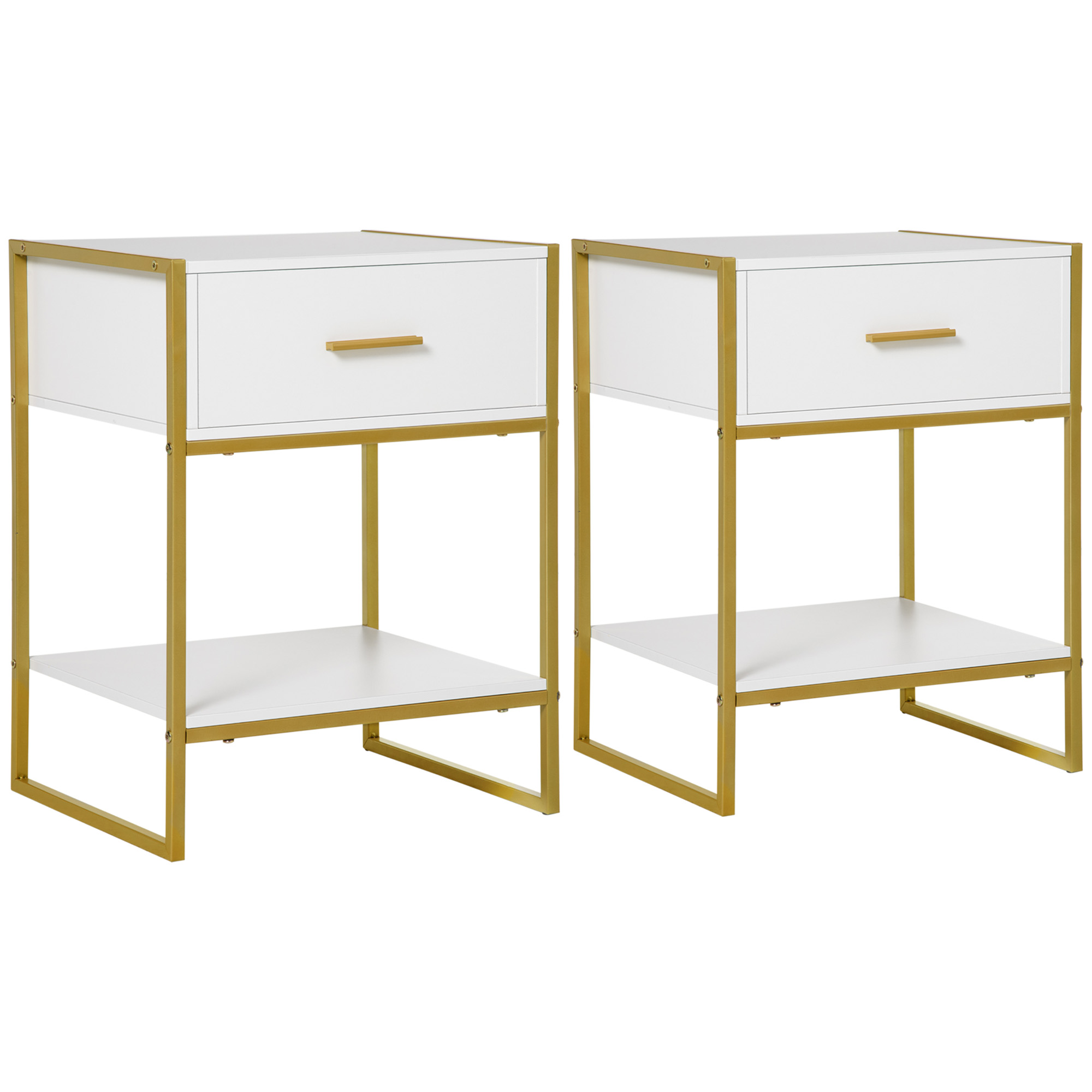 HOMCOM Bedside Table Set of 2, Modern Side Tables with Drawer and Shelf, Nightstands for Bedroom, White