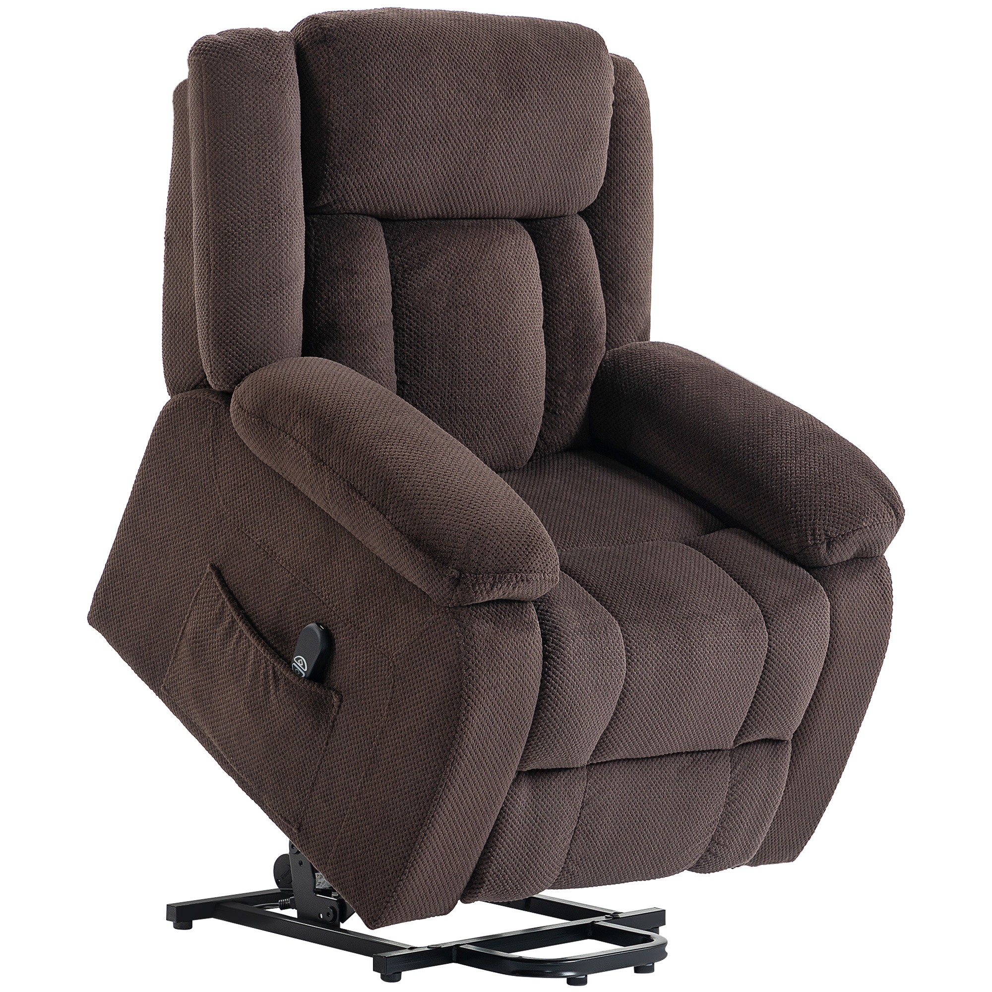 Aufstehsessel mit weichem Bezug, Recliner-Sessel mit Fernbedienung und Seitentaschen, Braun