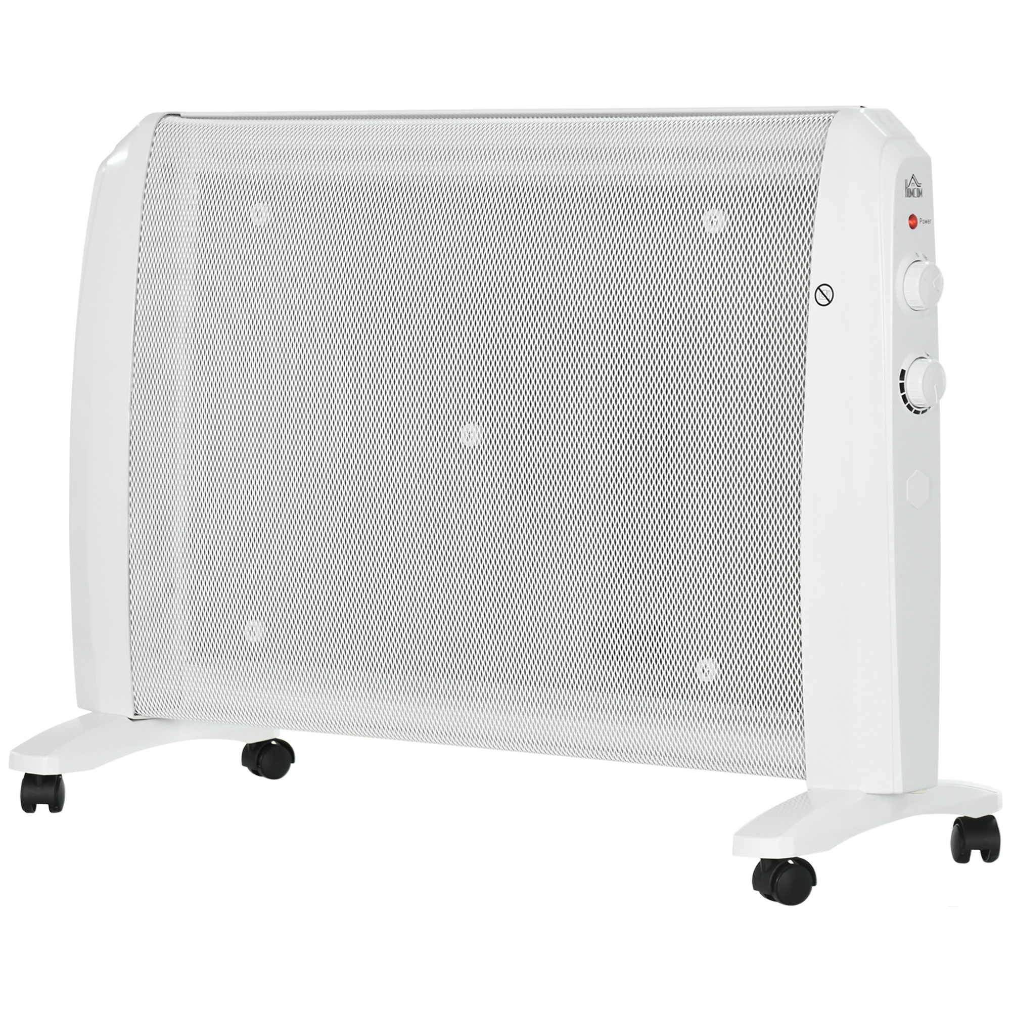HOMCOM Calefactor Eléctrico 1000W/2000W Radiador de Mica con 2 Niveles de Potencia para 15-20m² 79x27x54 cm Blanco | Aosom España