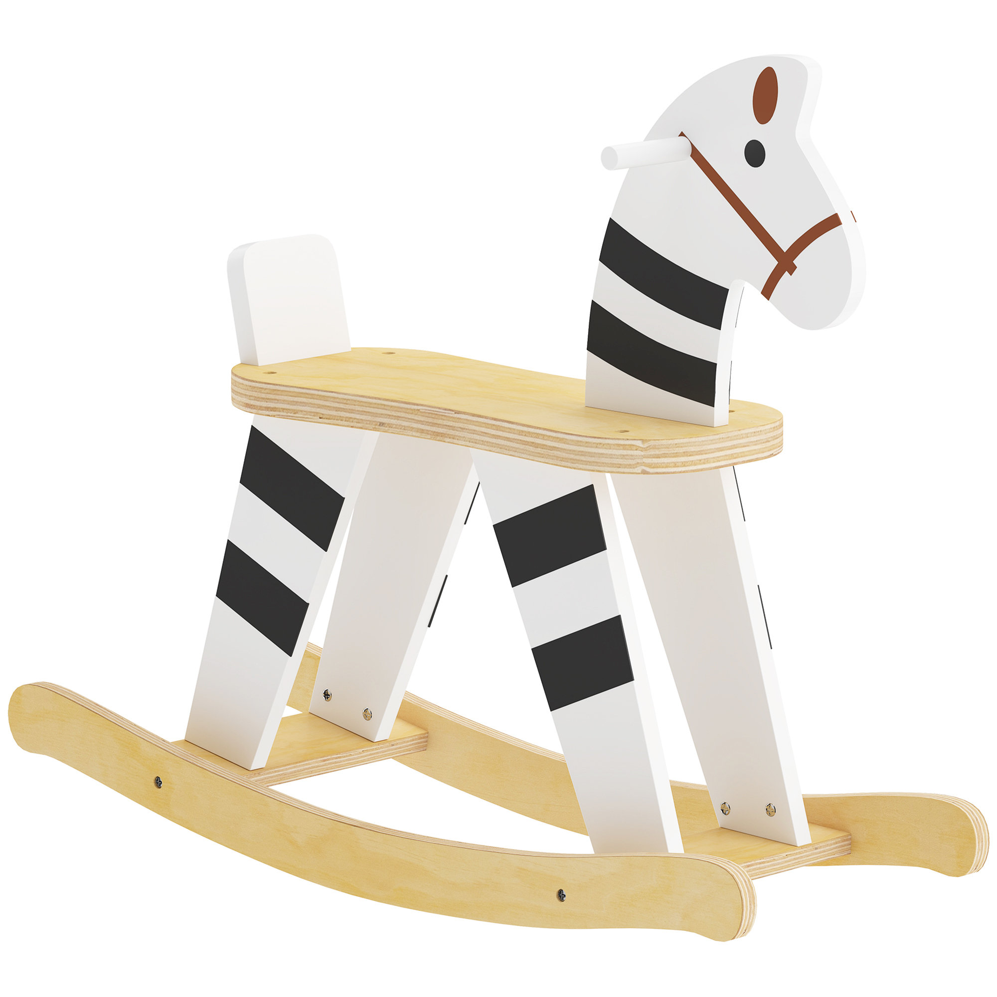 Schaukelpferd, Kinder Schaukeltier mit Haltegriffen Rückenlehne im Ponyform für Kinder von 1,5–3 Jahren Schwarz+Weiß