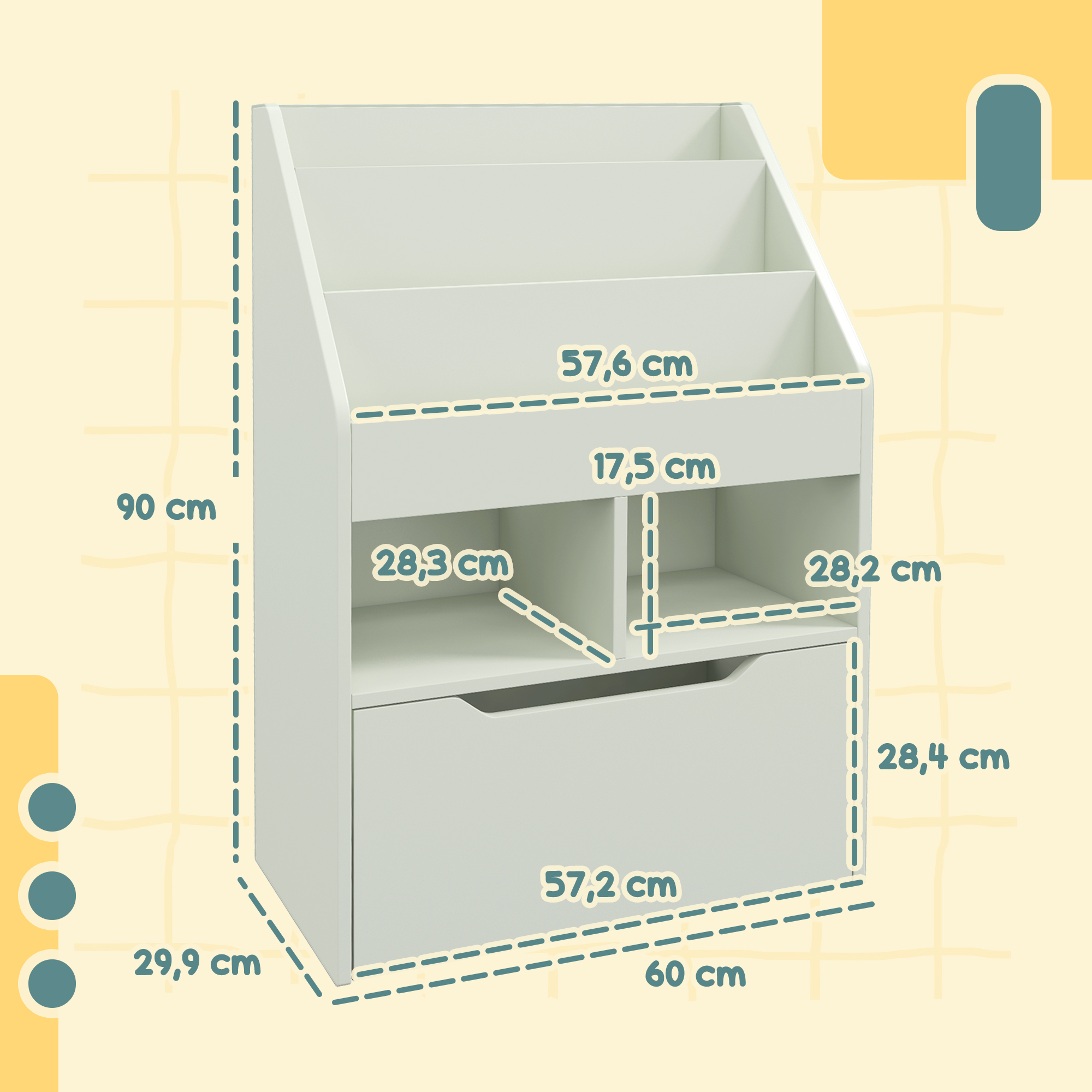 Laste sahtliga riiul, raamaturiiul sektsioonidega, 60 x 29,9 x 90 cm, roheline