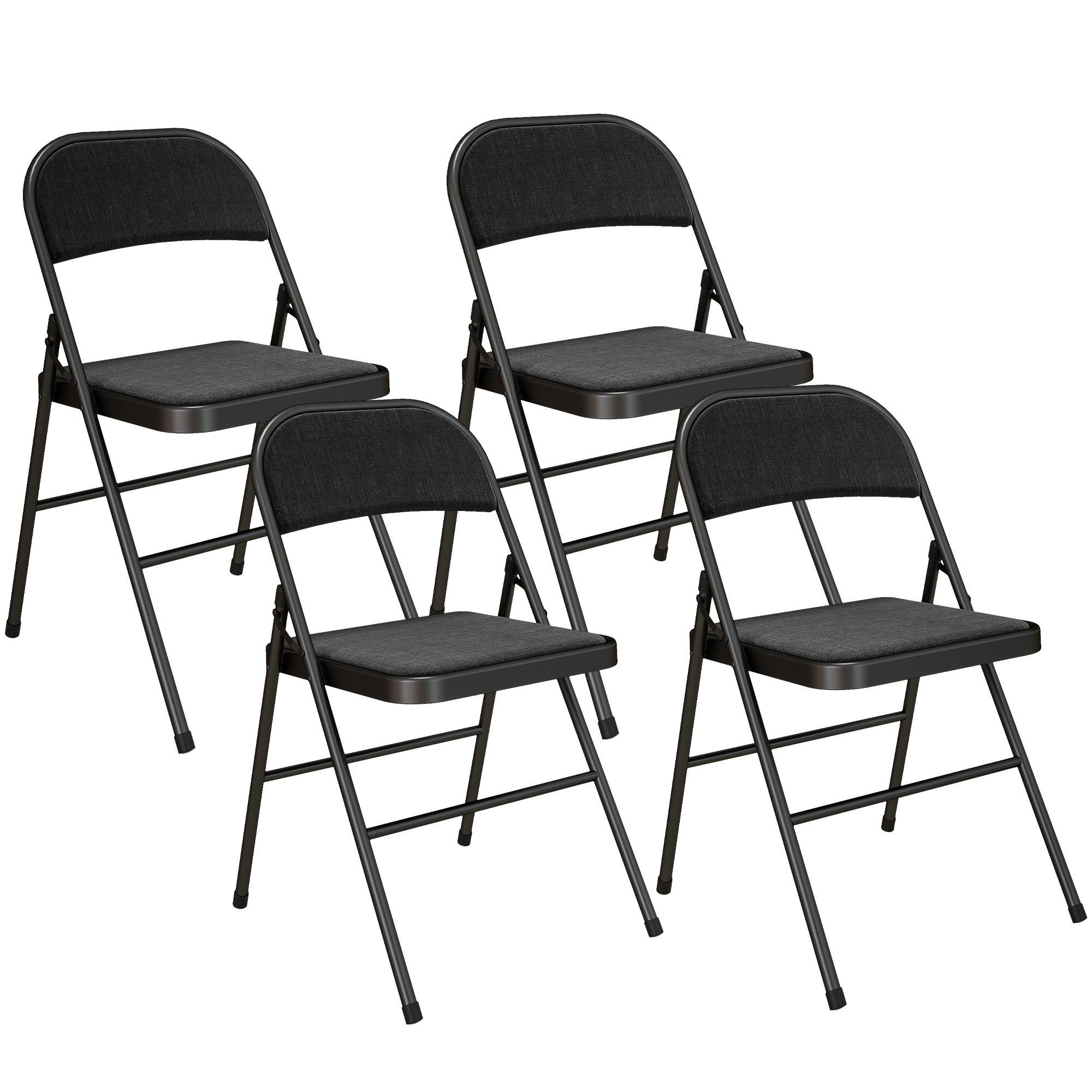 HOMCOM 4er-Set Klappstühle, Tragbare Bürostuhl mit Kissen, Leinenoptik, Stahlbeine, Faltstuhl für Büro Empfang Wartezimmer, Schwarz Aosom