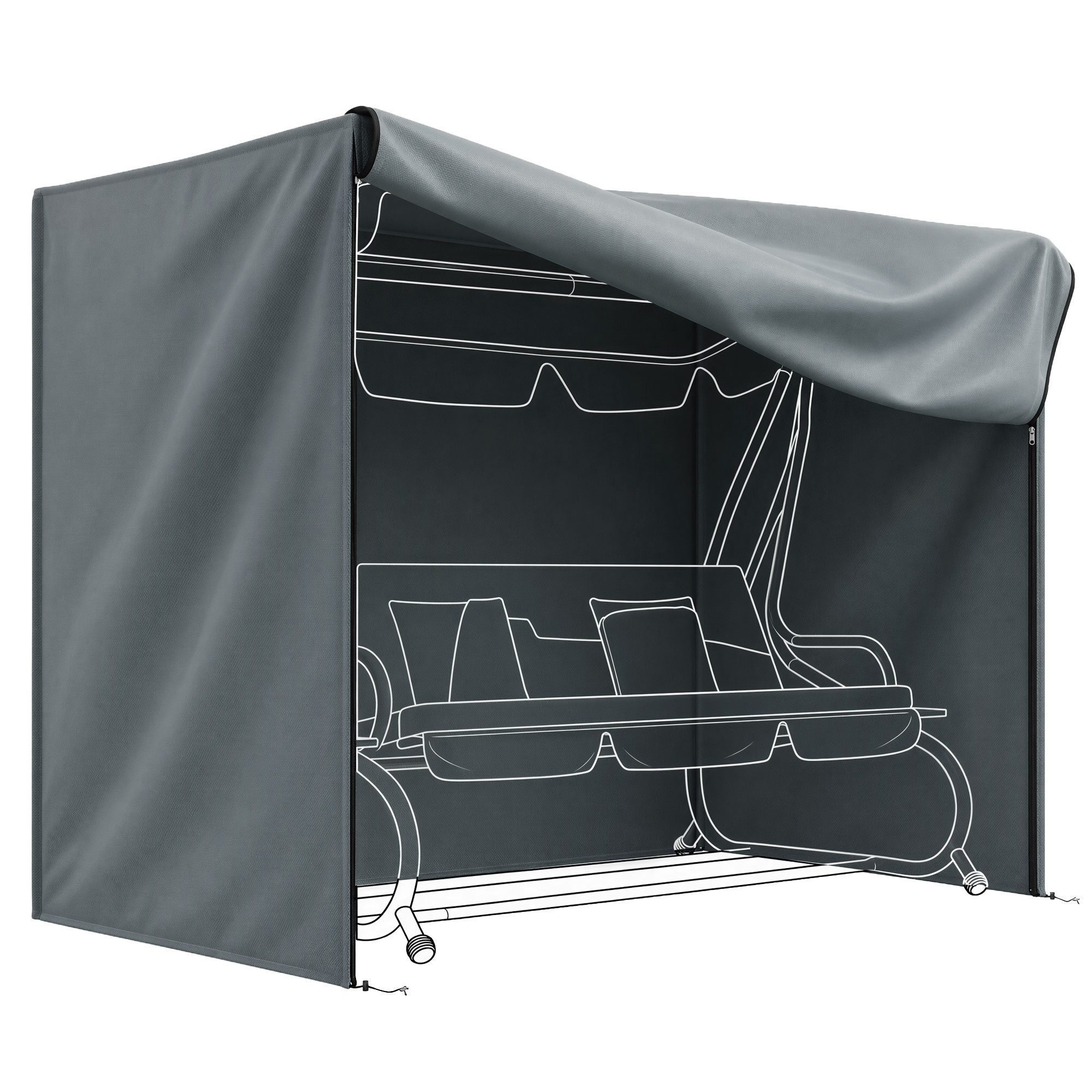 Outsunny Hollywoodschaukel Abdeckung 3 Sitzer, Wasserdicht Winterfest Schutzhülle für Gartenschaukel, Winddicht UV-Beständig Abdeckplane für Gartenmöbel, 420D Oxford Gewebe, 220 x 125 x 172 cm, Grau   Aosom