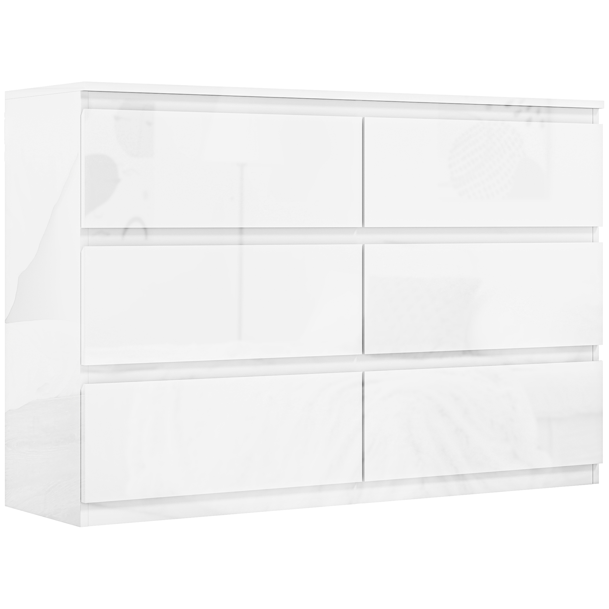 HOMCOM Cómoda Dormitorio con 6 Cajones Cajonera para Salón Oficina Estilo Moderno 112x34x75 cm Blanco Brillo