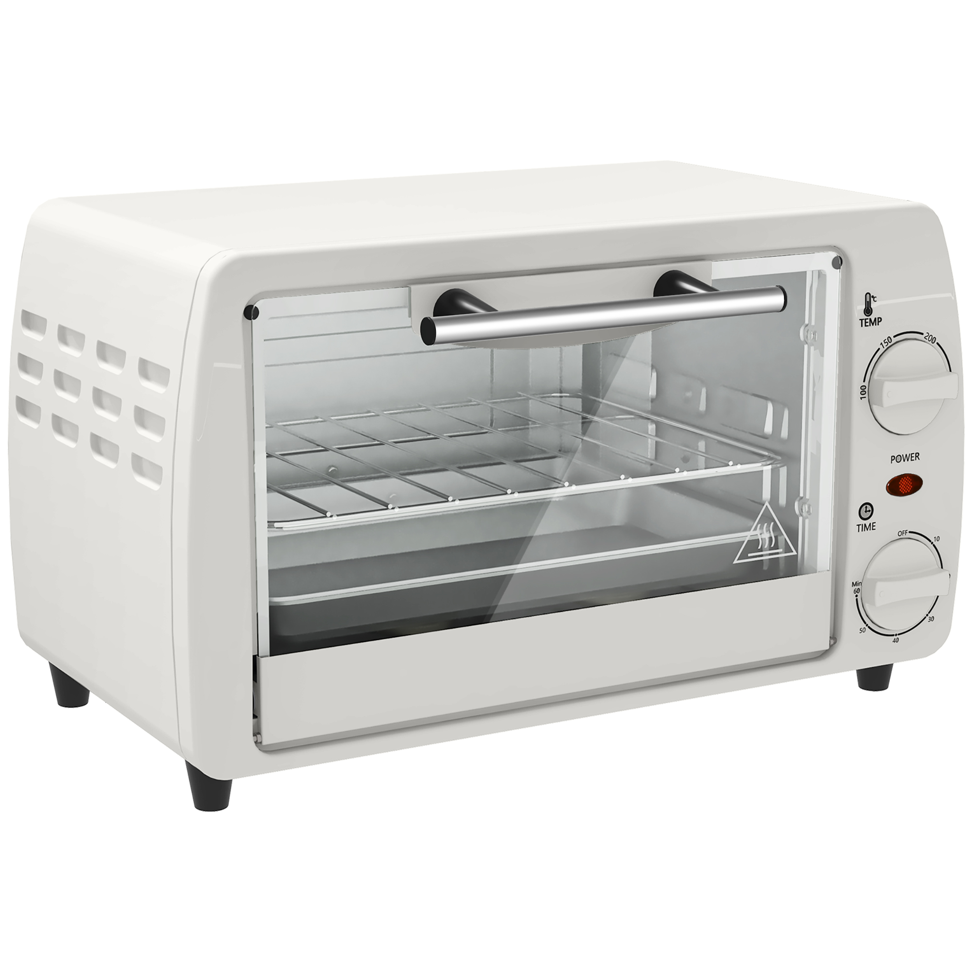 HOMCOM Mini Backofen 10 Liter 750W Kleiner Elektrobackofen mit Temperatur bis zu 230 ℃ Timer 60 Minuten Backblech und Rost 36,5x26x22 cm Cremeweiß   Aosom