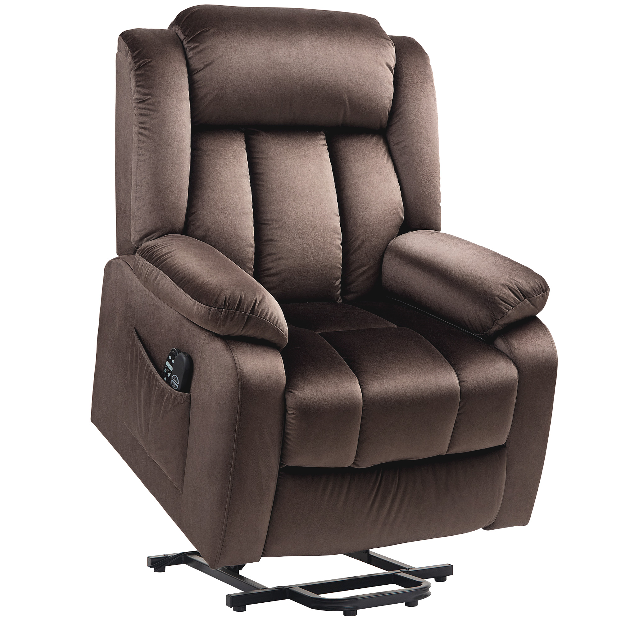 Aufstehsessel mit Massagefunktion und Lendenheizung, Recliner-Sessel mit Fernbedienungen und Seitentaschen, Braun