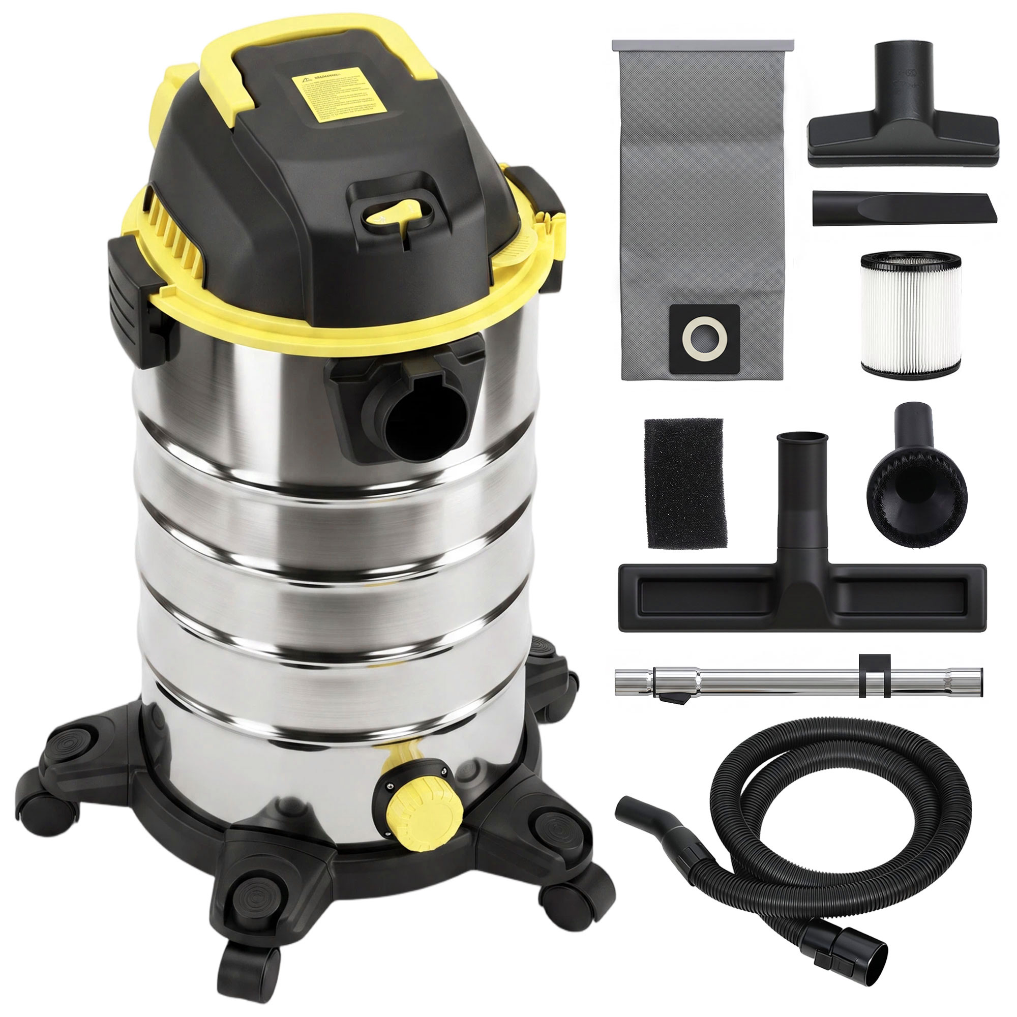 HOMCOM 1400W Vacuum Cleaner, 3-in-1 Wet and Dry Vacuum Cleaner with Blowing Mode and 30L Stainless Steel Tank, Yellow HOMCOM 1400W Vacuum Cleaner, 3-in-1 Wet and Dry Vacuum Cleaner with Blowing Mode and 30L Stainless Steel Tank, Yellow