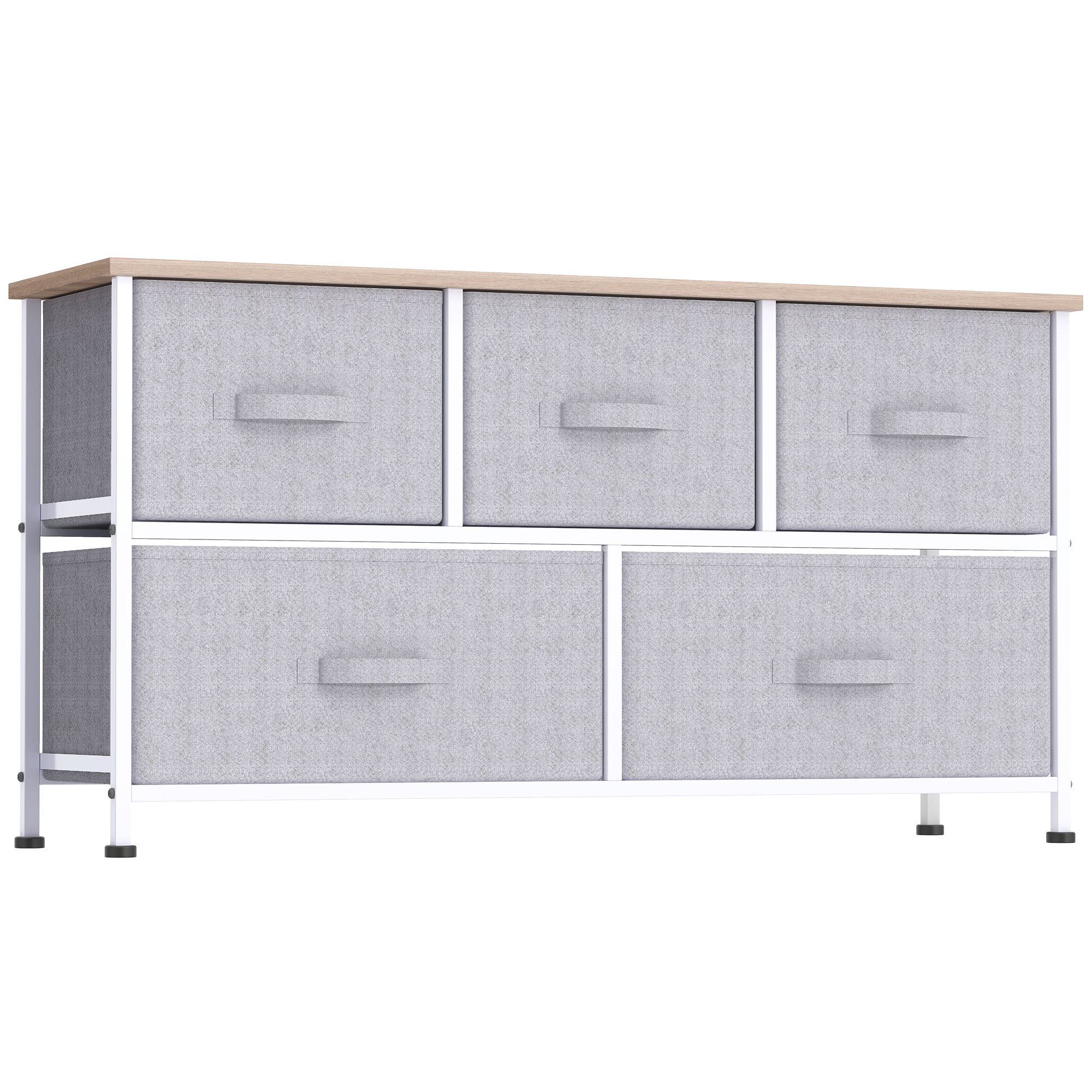 HOMCOM Cómoda con 5 Cajones de Tela Cómoda para Dormitorio Marco Metálico 100x30x54 cm Gris