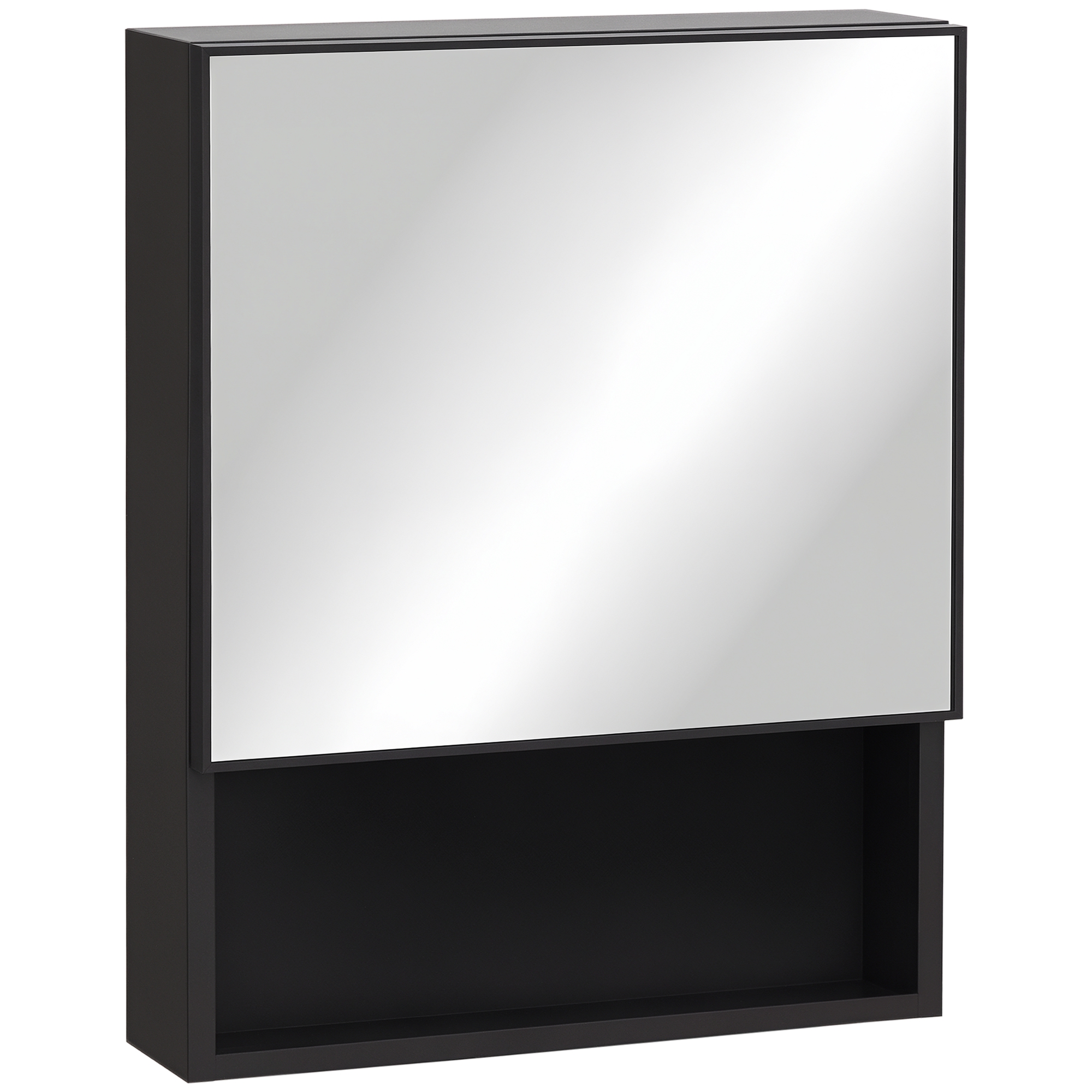 kleankin Armoire Miroir Murale Noire Acier Inoxydable Étagère Ouverte   Aosom France
